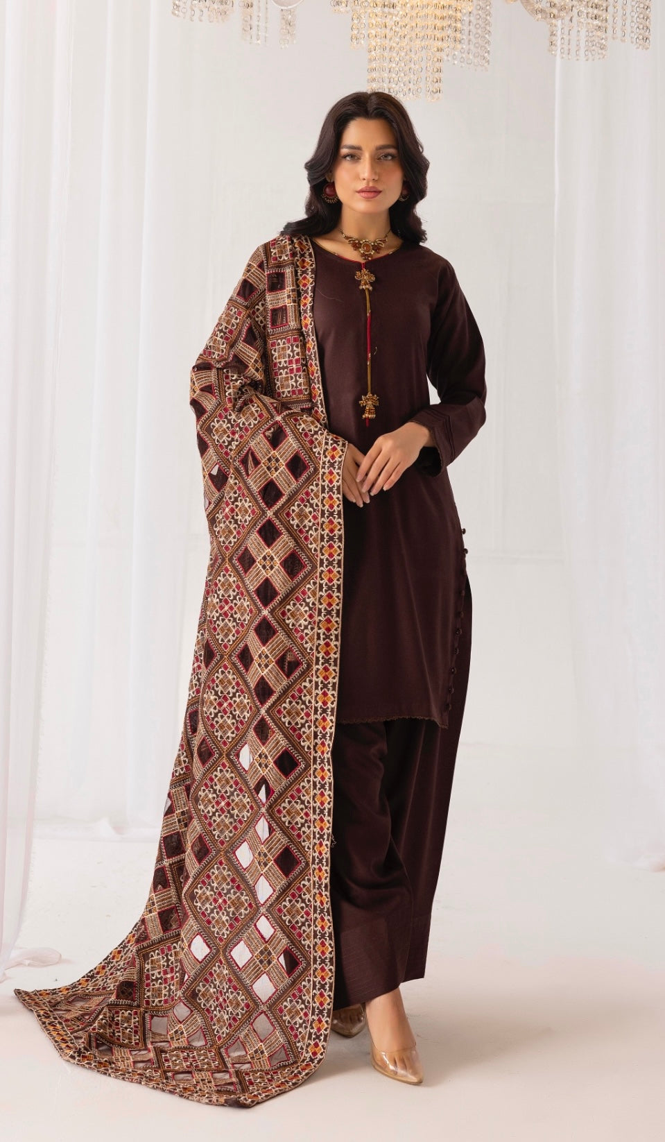 SIMRANS ‘LASERKARI’ | EMBROIDERED DHANAK READYMADE | SM747 (BROWN)