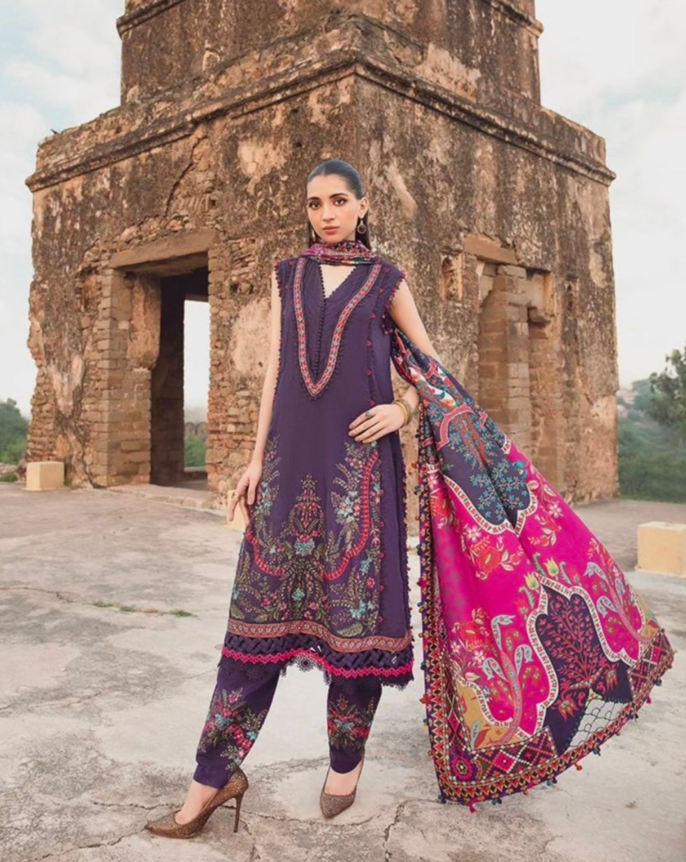 MARIA B 3 Piece Unstitched Printed Linen Suit | MPT-2402-A