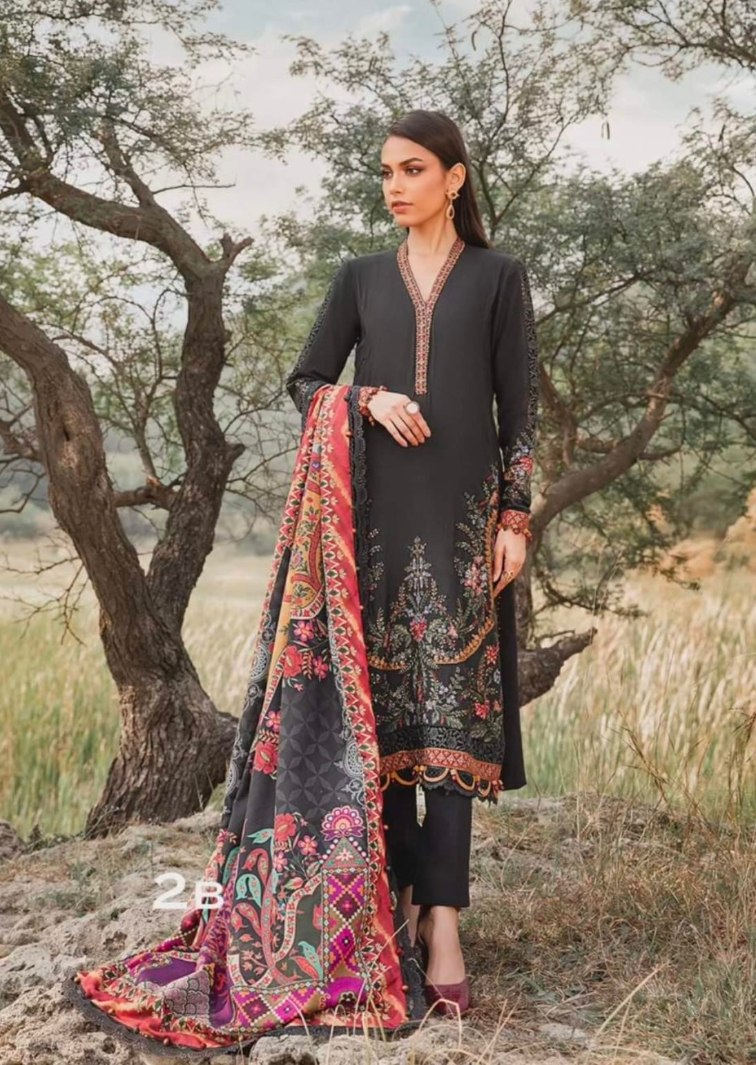 MARIA B 3 Piece Unstitched Printed Linen Suit | MPT-2402-A