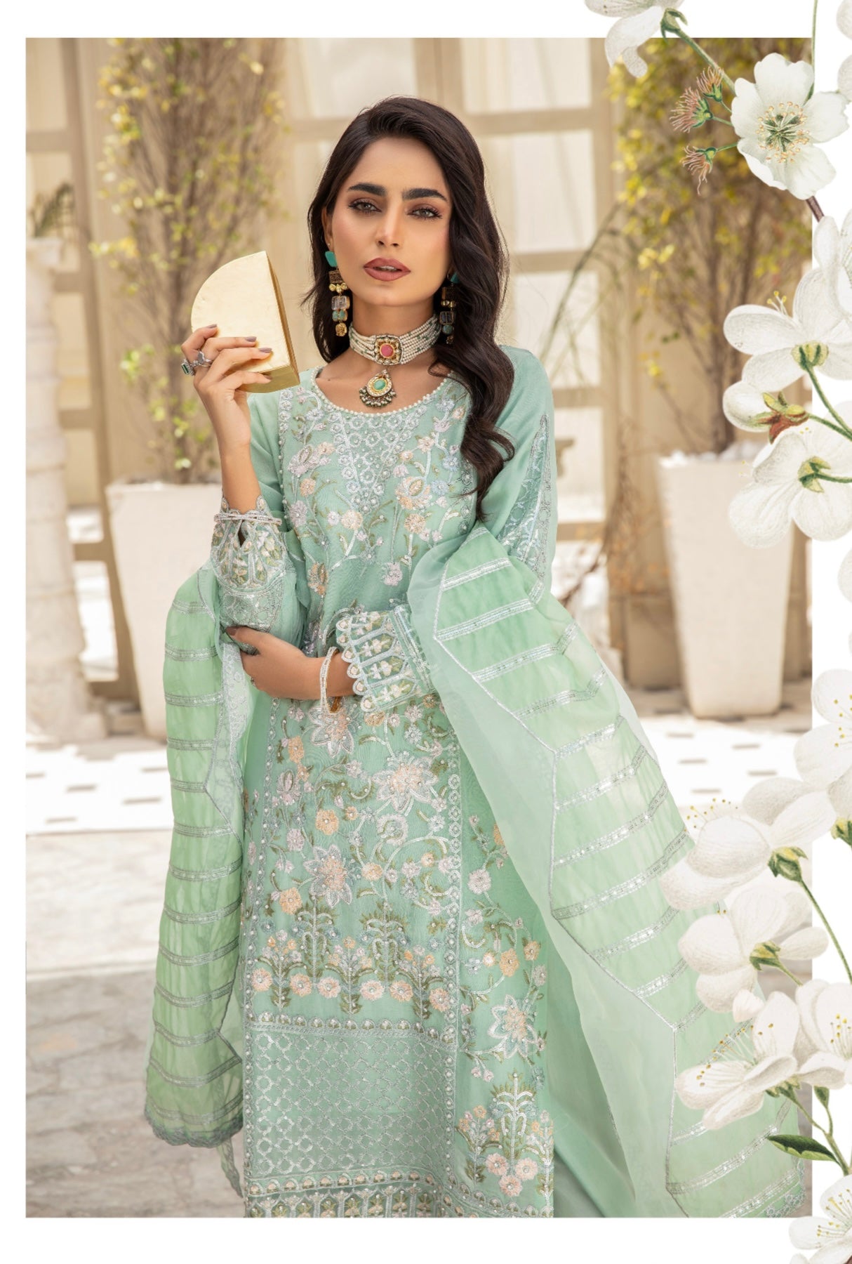 SIMRANS Ivana 3 piece luxury chiffon collection in green SIMRANS-678