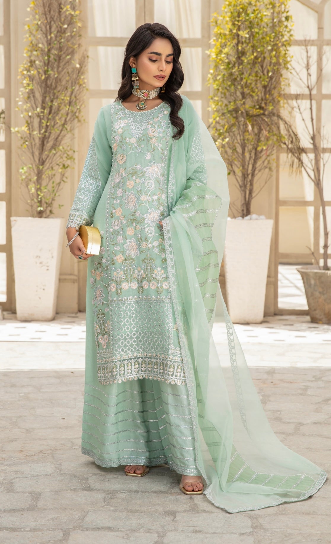 SIMRANS Ivana 3 piece luxury chiffon collection in green SIMRANS-678