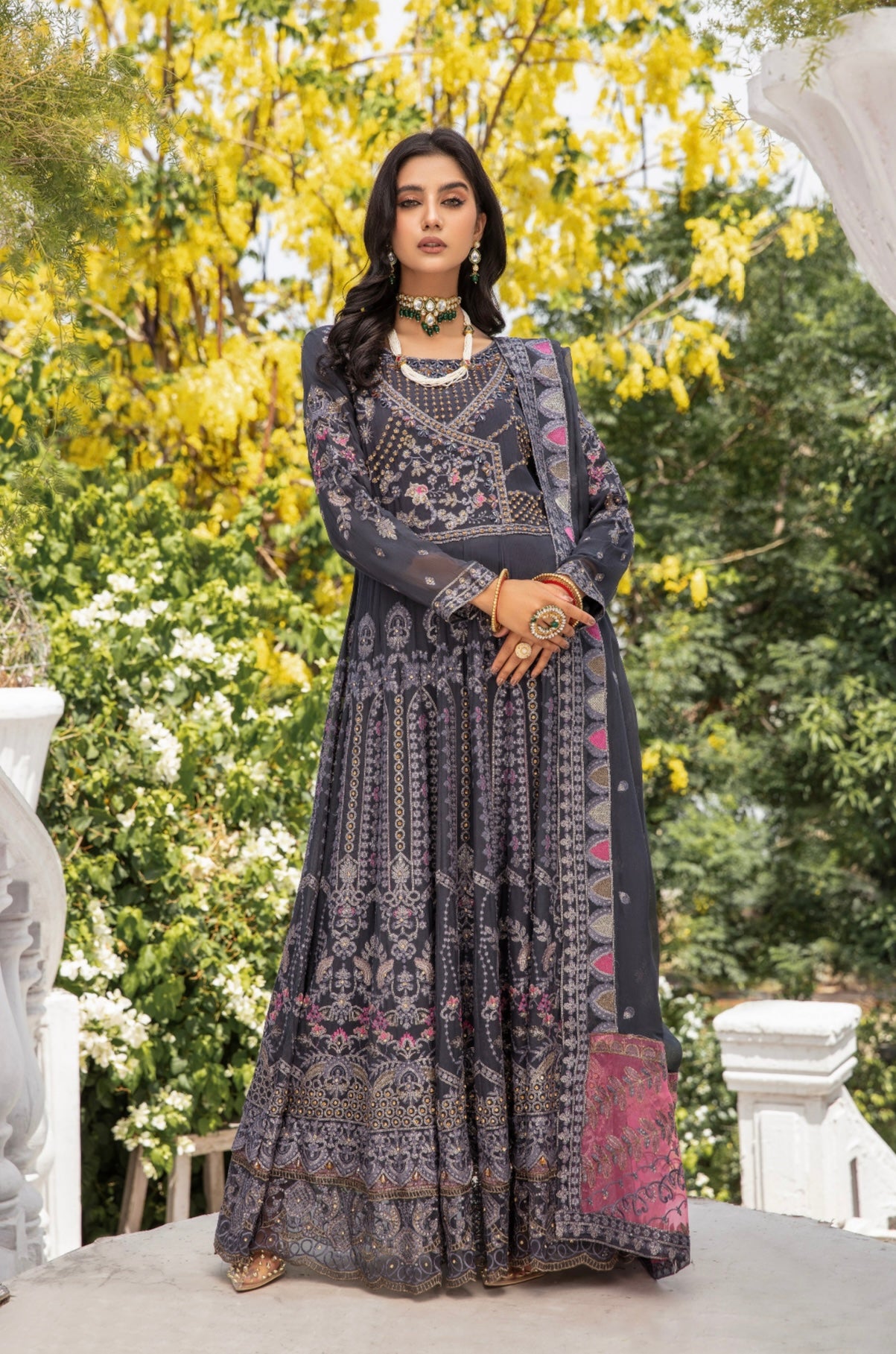 SIMRANS Ivana 3 piece luxury chiffon collection in dark grey SIMRANS-671