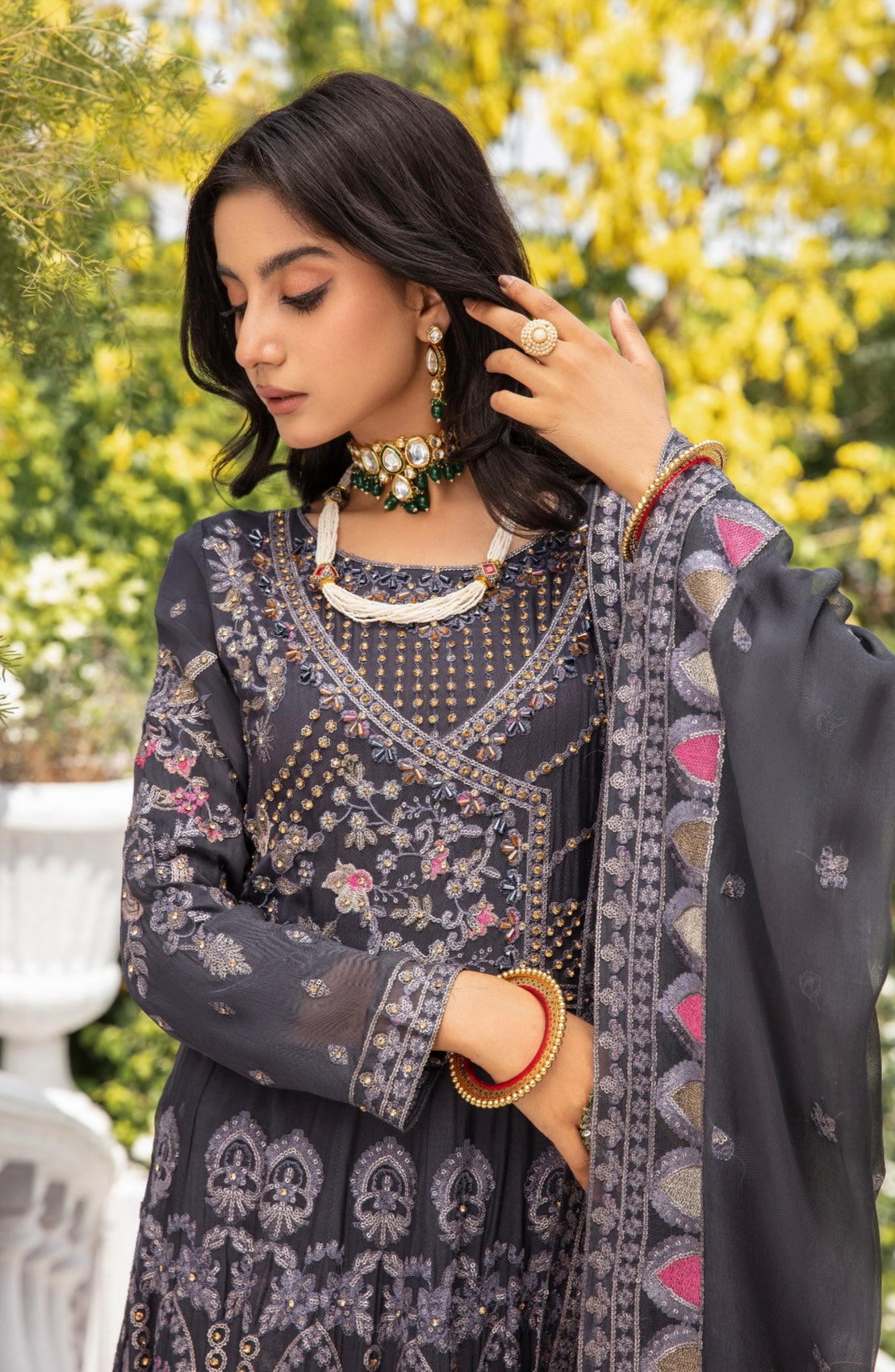 SIMRANS Ivana 3 piece luxury chiffon collection in dark grey SIMRANS-671