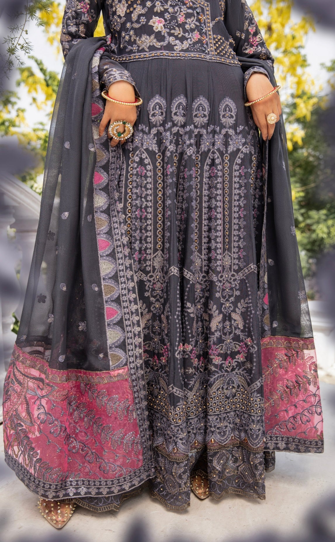 SIMRANS Ivana 3 piece luxury chiffon collection in dark grey SIMRANS-671