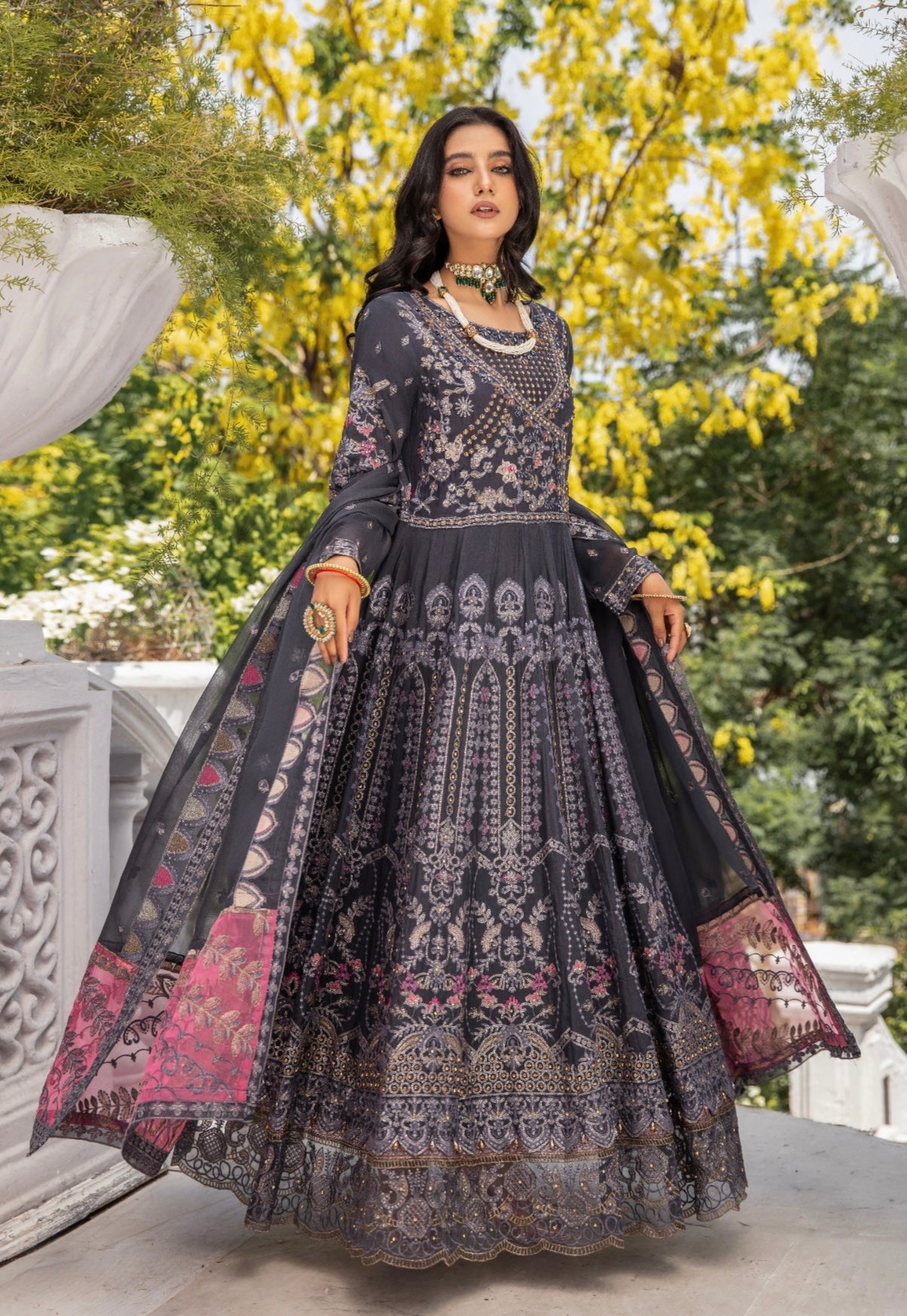 SIMRANS Ivana 3 piece luxury chiffon collection in dark grey SIMRANS-671