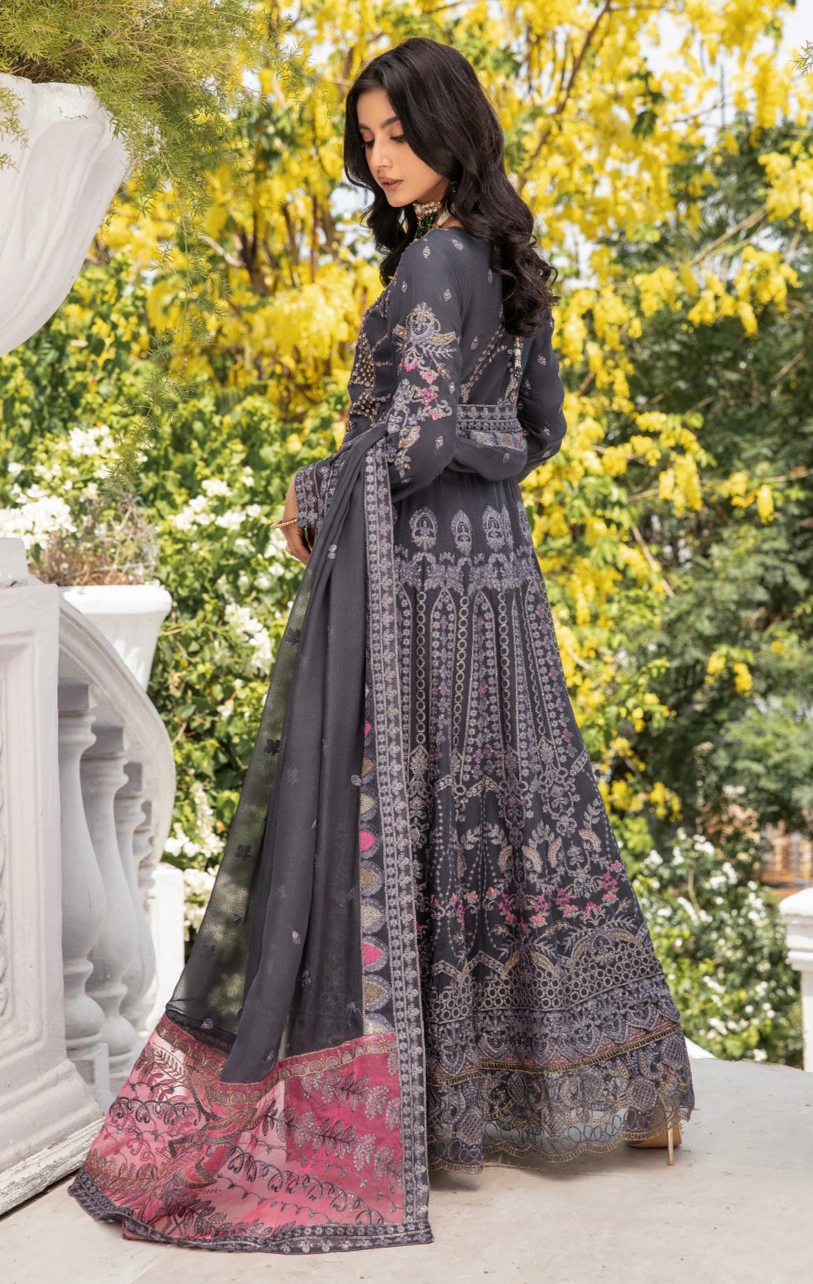 SIMRANS Ivana 3 piece luxury chiffon collection in dark grey SIMRANS-671