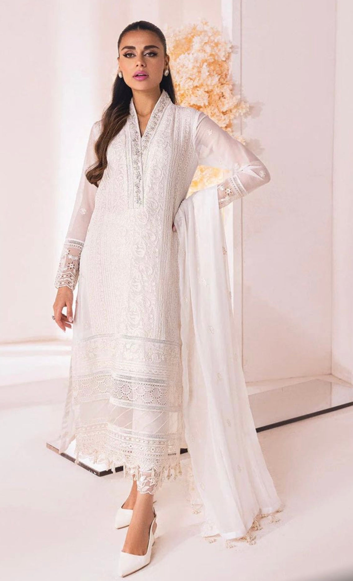 SIMRANS Ivana 3 piece luxury chiffon collection in white SIMRANS-679