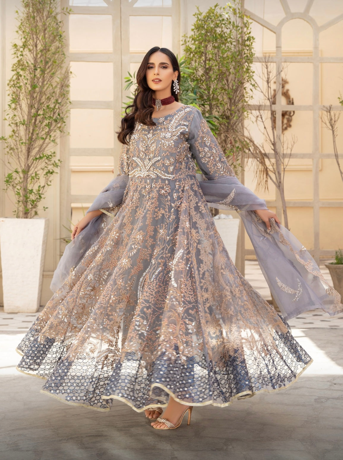 SIMRANS Ivana 3 piece luxury chiffon collection in grey SIMRANS-670