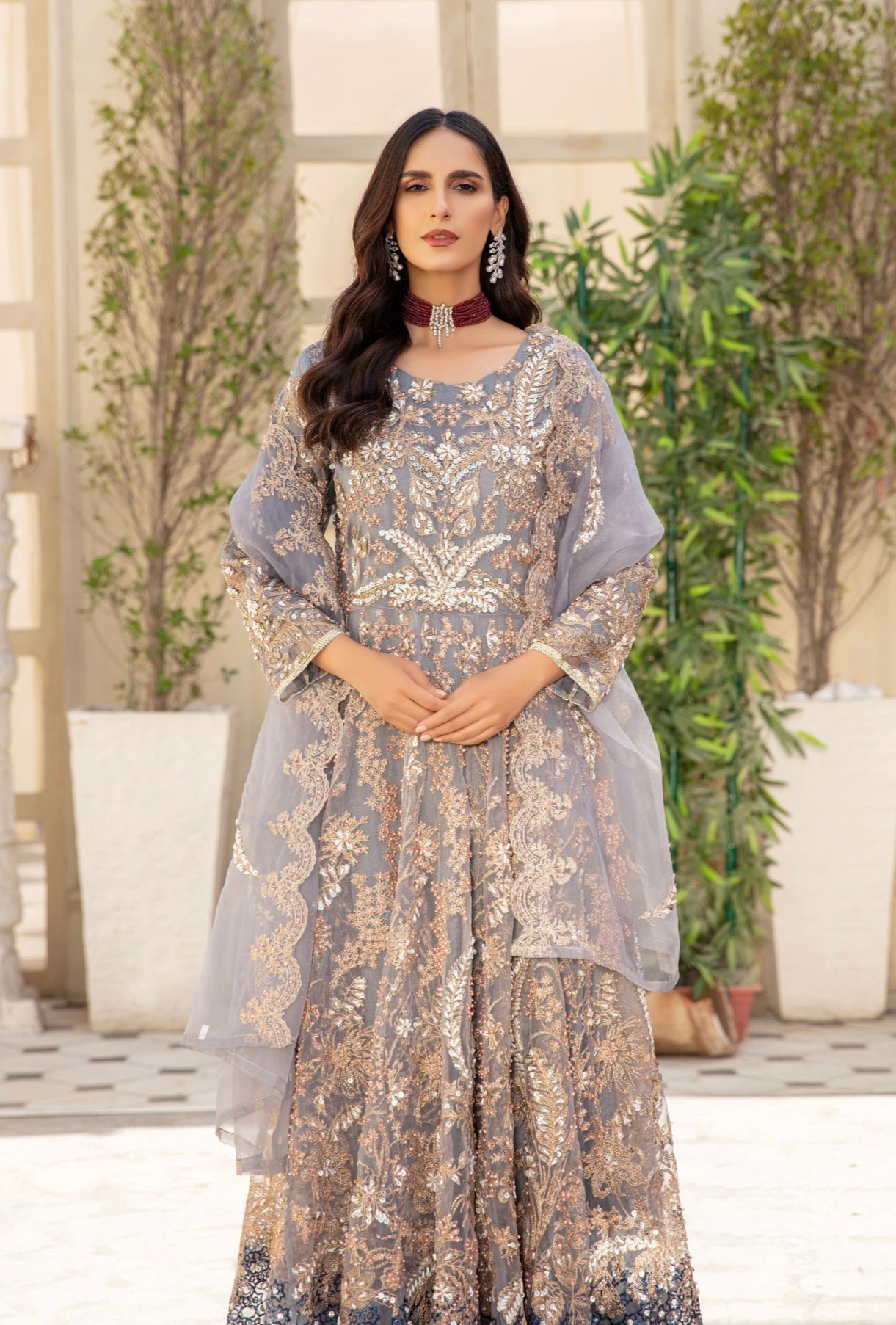 SIMRANS Ivana 3 piece luxury chiffon collection in grey SIMRANS-670