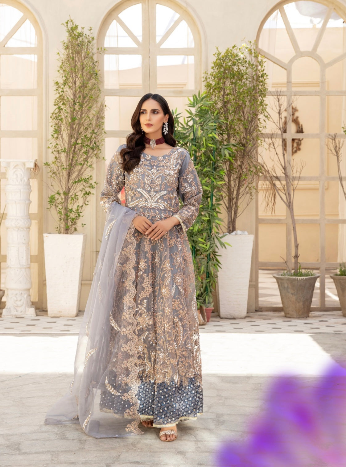 SIMRANS Ivana 3 piece luxury chiffon collection in grey SIMRANS-670