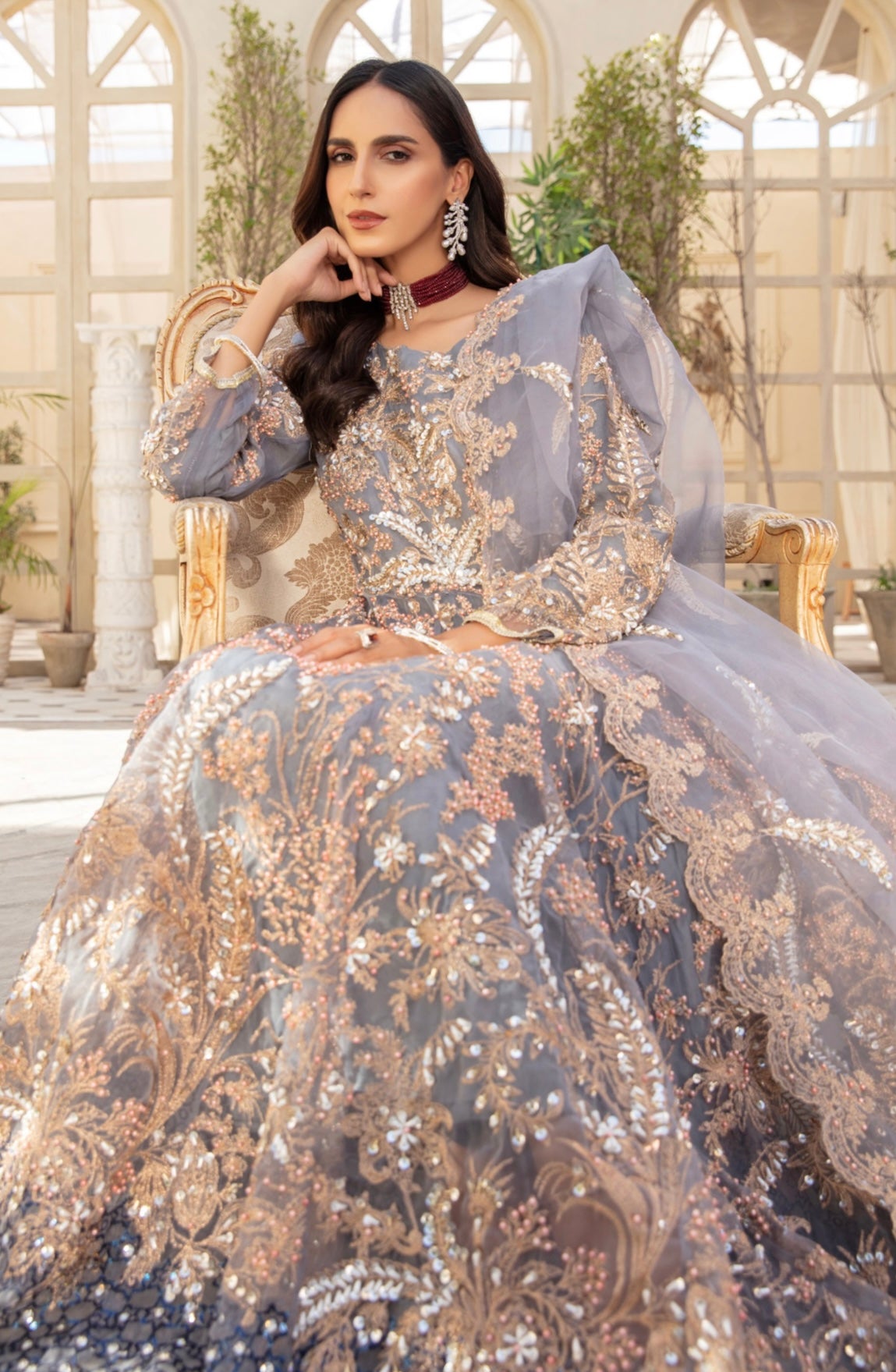 SIMRANS Ivana 3 piece luxury chiffon collection in grey SIMRANS-670