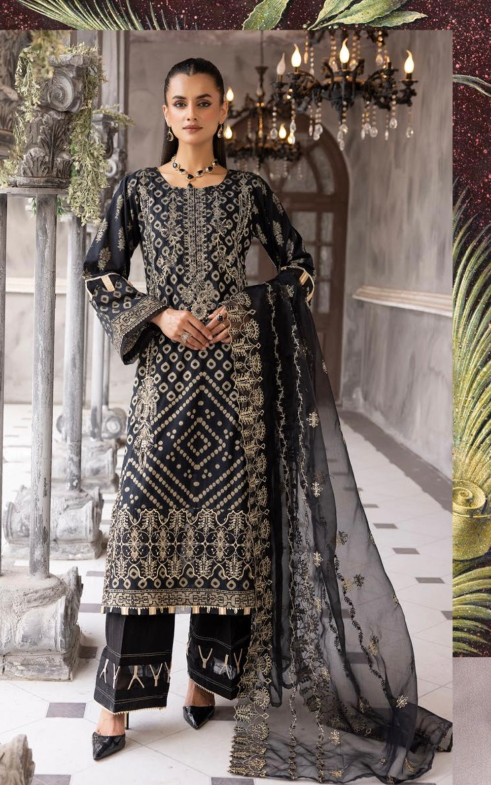 SIMRANS Zara Jacquard Eid collection 3 piece suit readymade - BLACK
