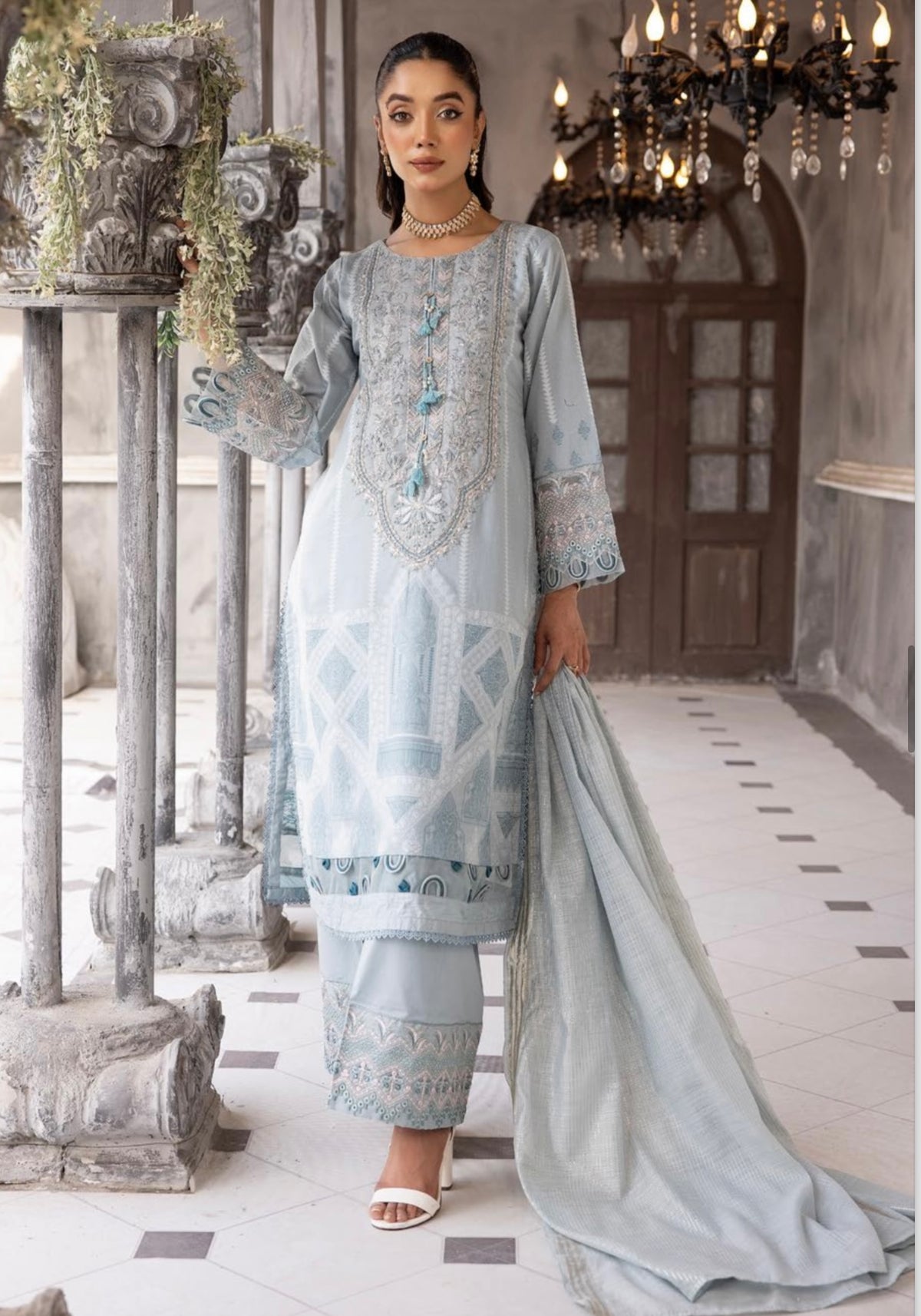 SIMRANS Zara Jacquard Eid collection 3 piece suit readymade - SEAGREEN