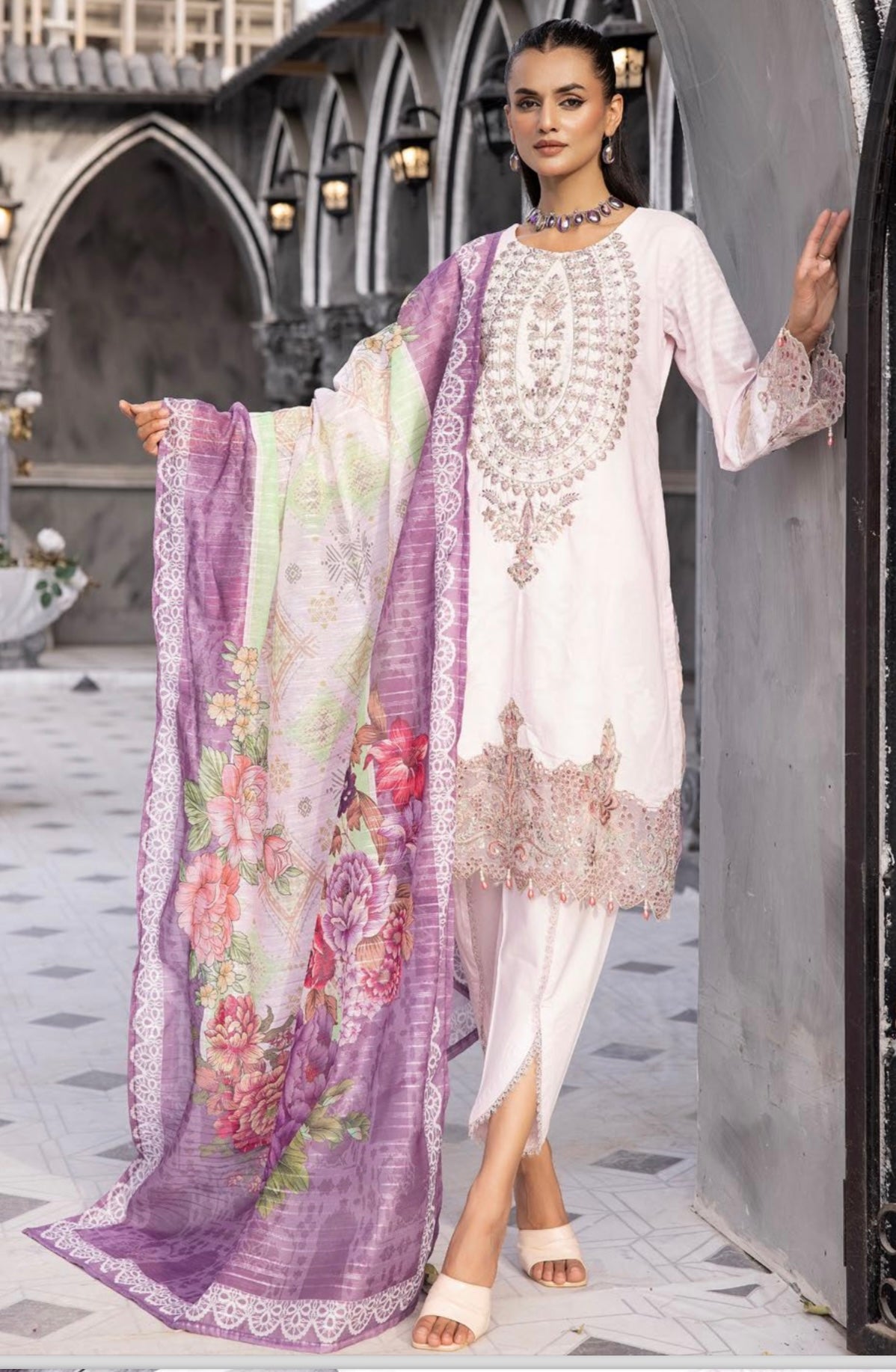 SIMRANS Zara Jacquard Eid collection 3 piece suit readymade - PINK