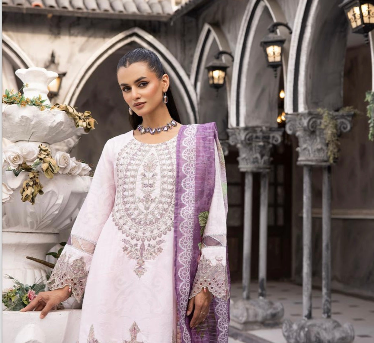 SIMRANS Zara Jacquard Eid collection 3 piece suit readymade - PINK