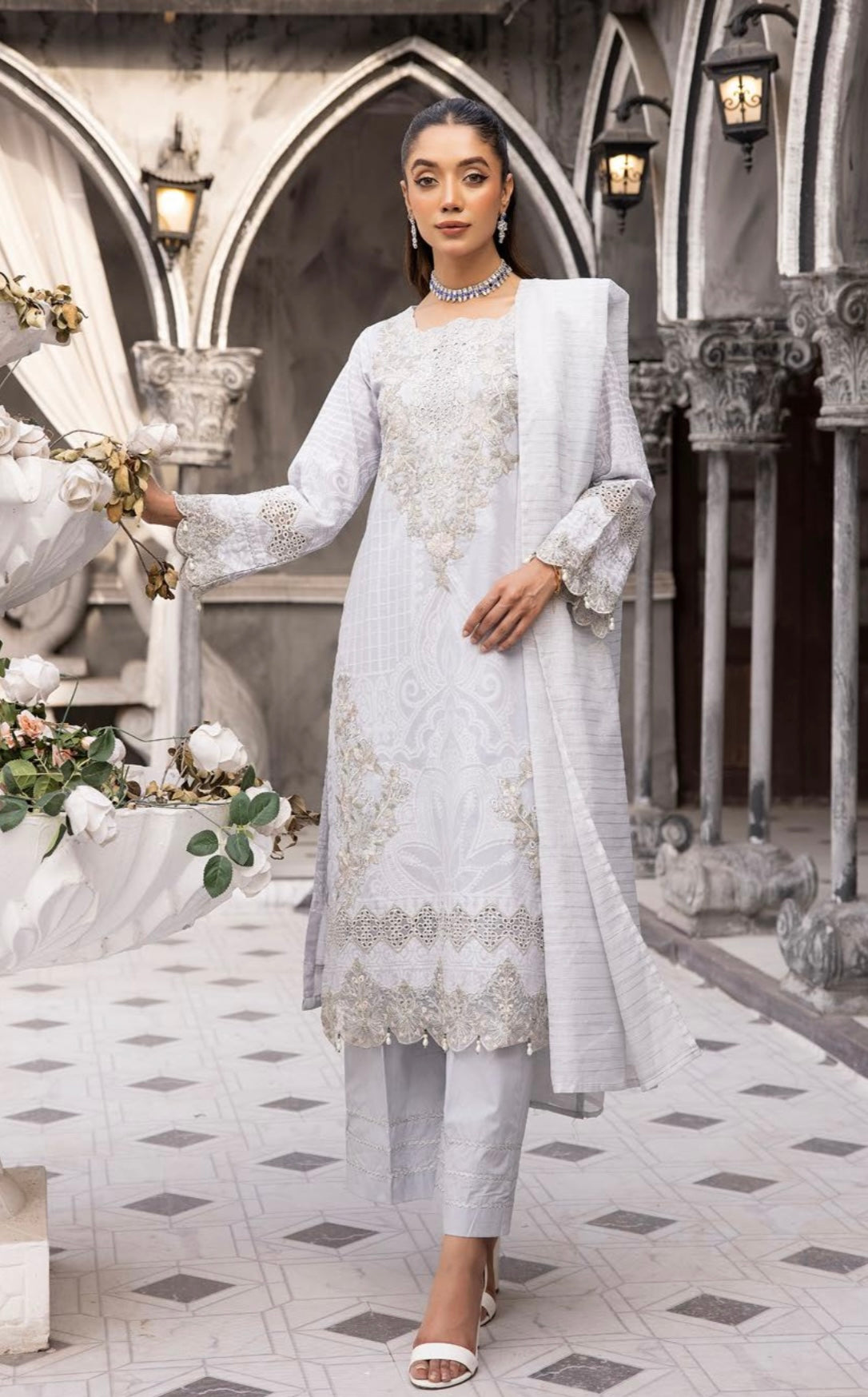 SIMRANS Zara Jacquard Eid collection 3 piece suit readymade - BLUE