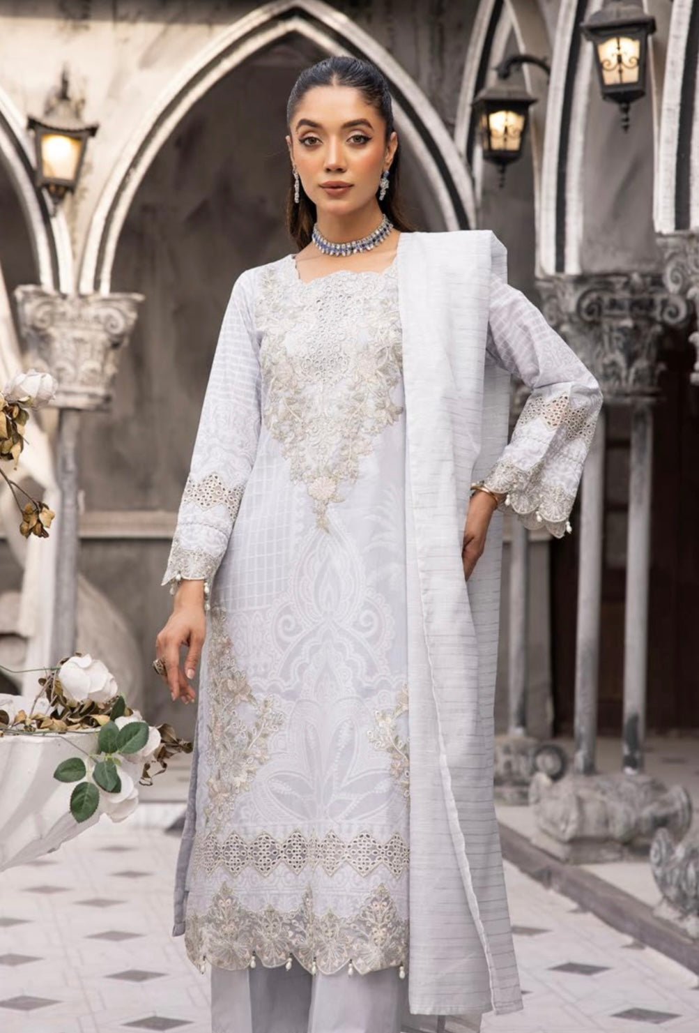 SIMRANS Zara Jacquard Eid collection 3 piece suit readymade - BLUE