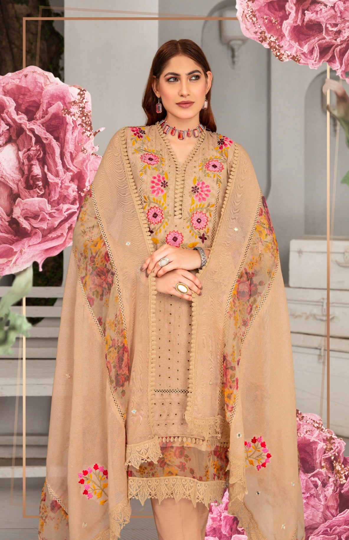 SIMRANS ‘SUFFUSE’ | EMBROIDERED KARANDI LINEN READYMADE | SM752