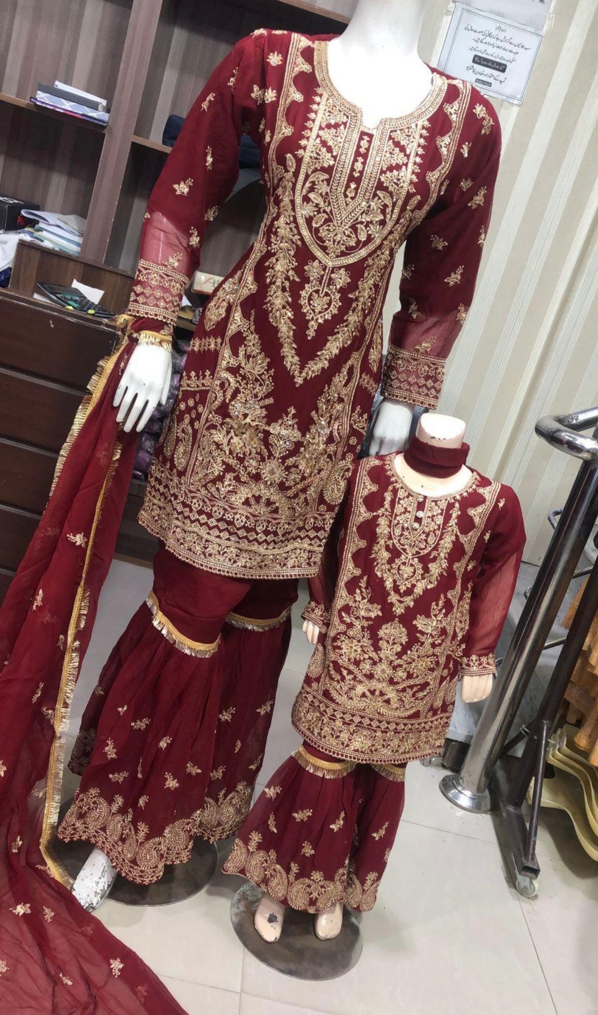 SHAZAIB | EMBROIDERED SHARARAH MOTHER & DAUGHTER/Kids READYMADE RED | SZ164