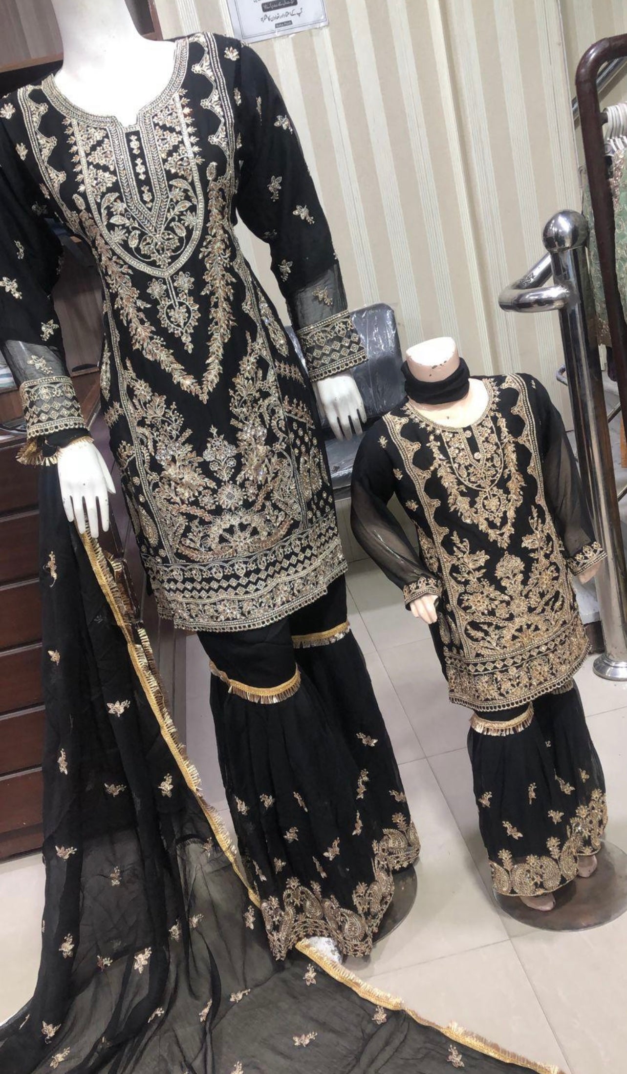 SHAZAIB | EMBROIDERED SHARARAH MOTHER & DAUGHTER/Kids READYMADE BLACK | SZ163