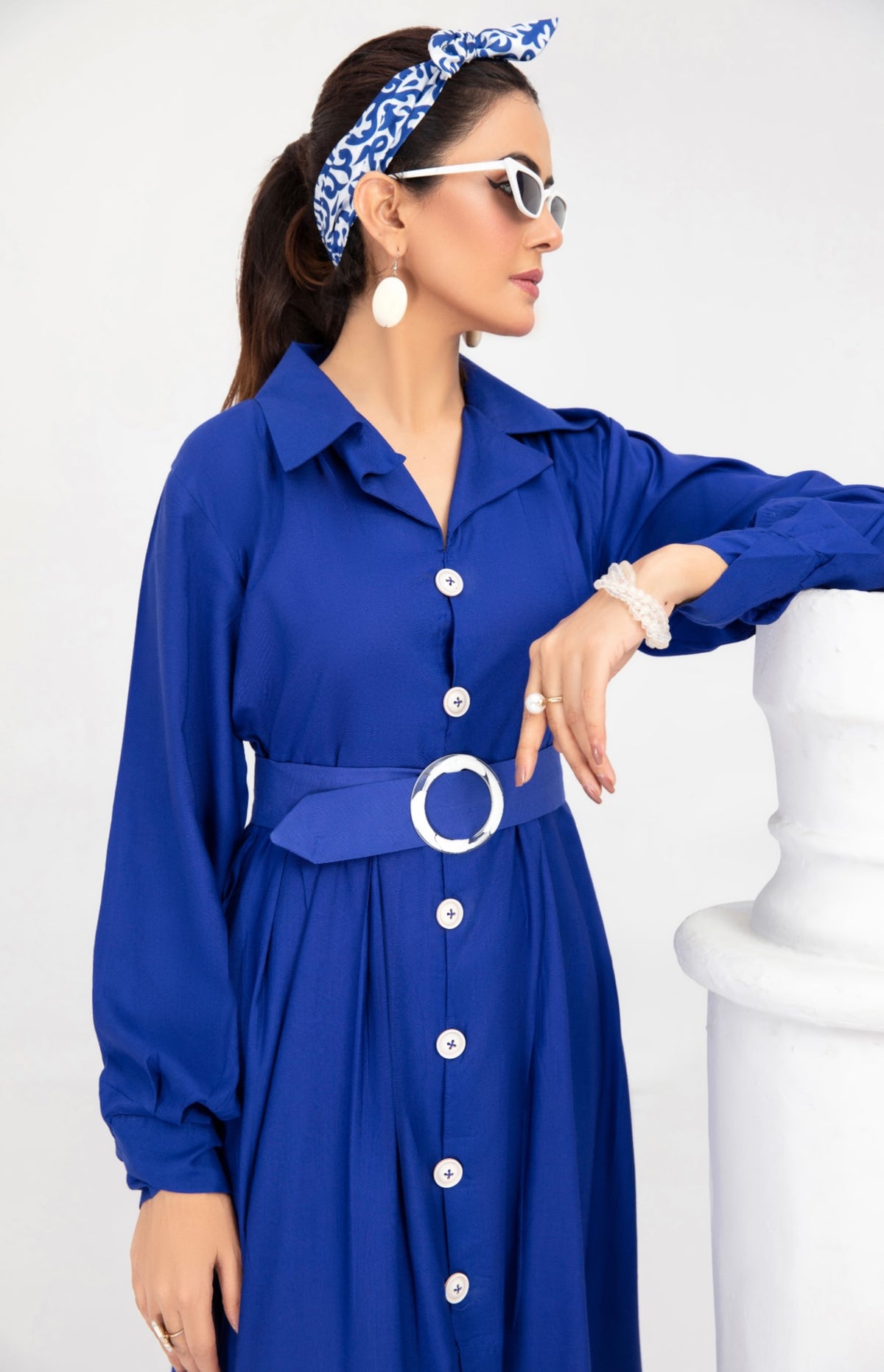 SIMRANS 2 Piece co-ord solid linen set in the colour blue BLC-05