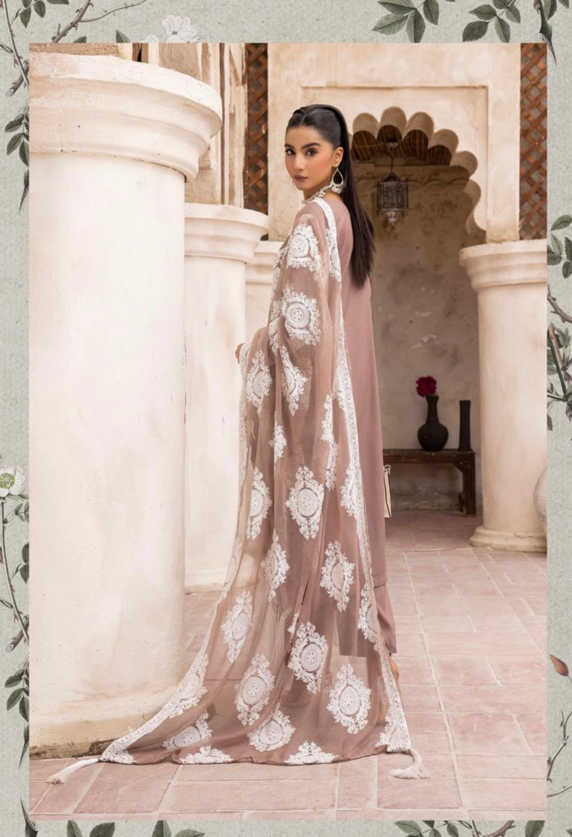 SIMRANS ‘CHAND’ | EMBROIDERED LINEN 3PC READYMADE | SM444-BROWN