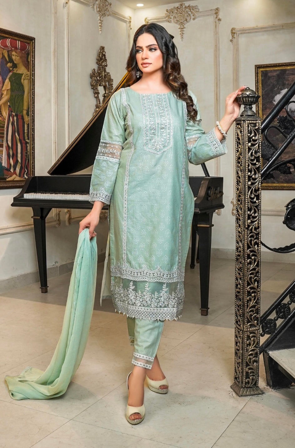 SIMRANS ‘PEARL ’ | EID EMBROIDERED SEQUENCE COTTON READYMADE | SM104