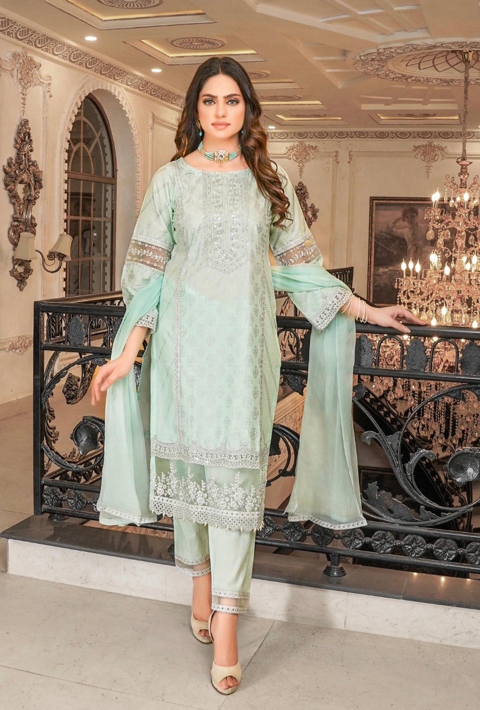 SIMRANS ‘PEARL ’ | EID EMBROIDERED SEQUENCE COTTON READYMADE | SM105