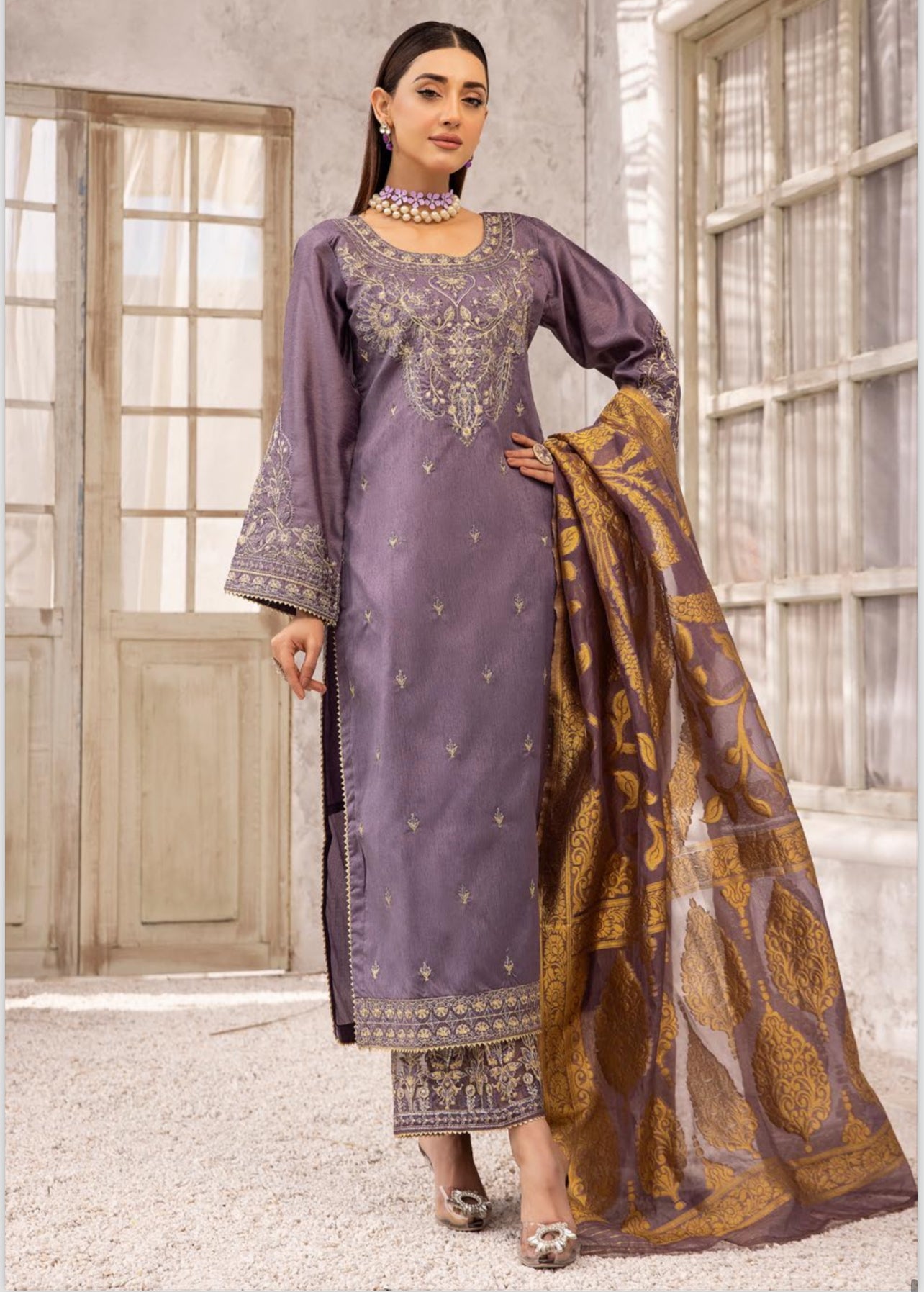 SIMRANS ‘HUSSAIN REHAR’ | EMBROIDERED RAW SILK READYMADE | SM324