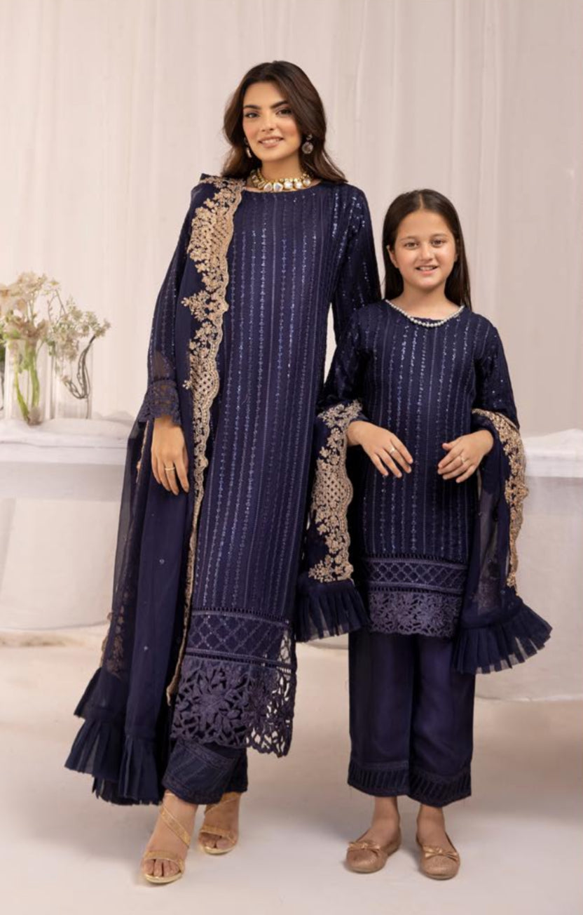 SIMRANS Azure 3 piece embroidered MUMMY & ME/kids onyxdove suit SM321