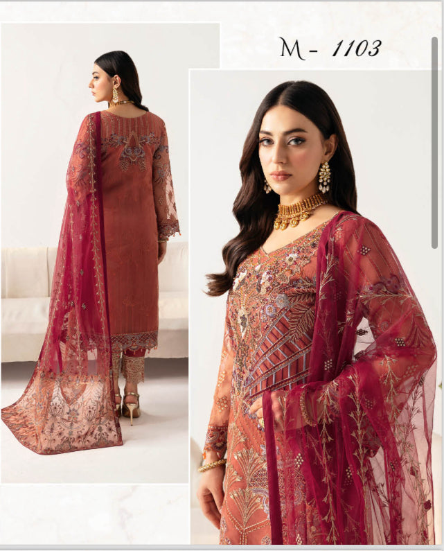 RAMSHA ‘MINHAL’ | EMBROIDERED ORGANZA READYMADE | M1103R