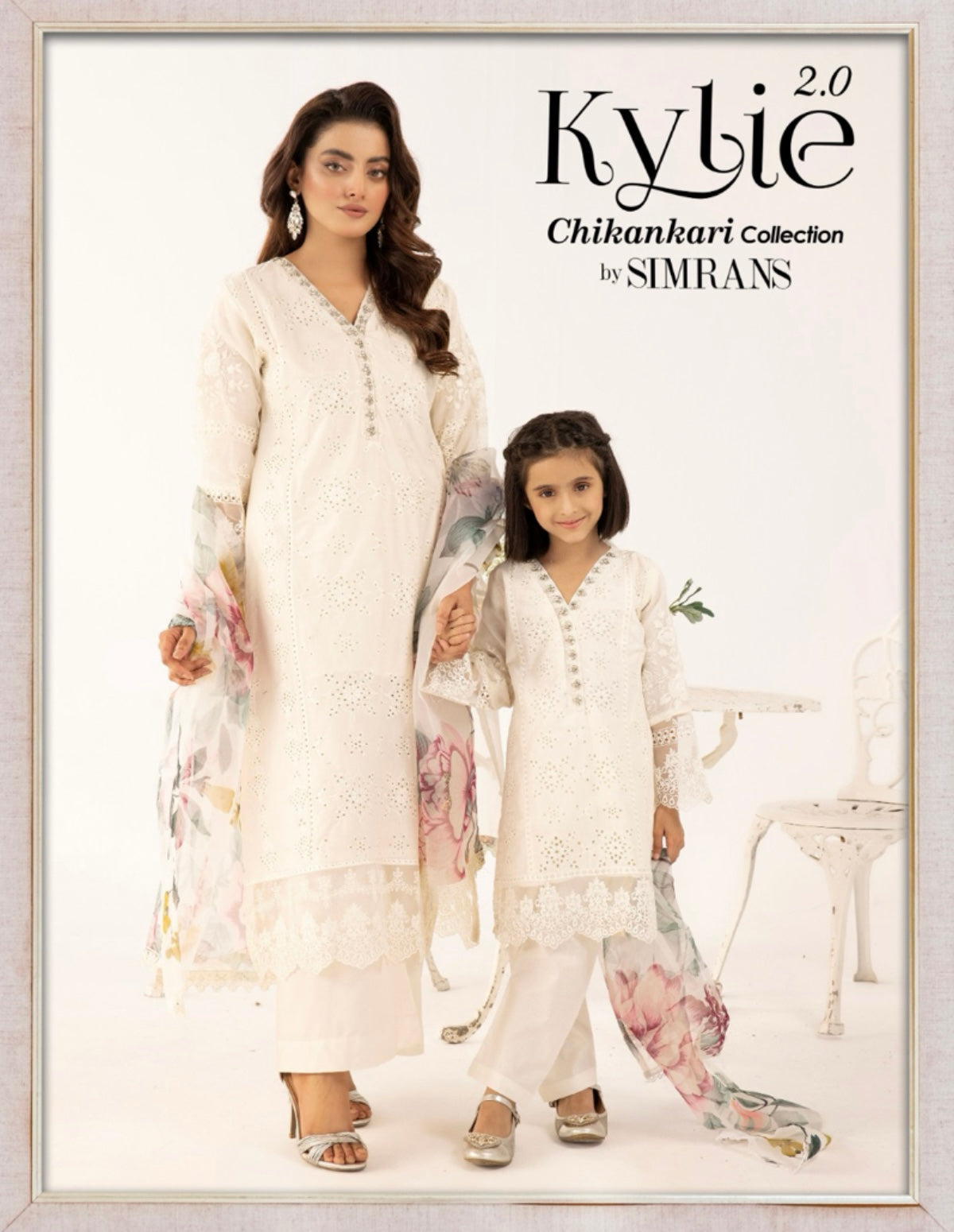 SIMRANS ‘KYLIE’ | EMBROIDERED CHIKANKARI MOTHER & DAUGHTER/kids READYMADE | SM461