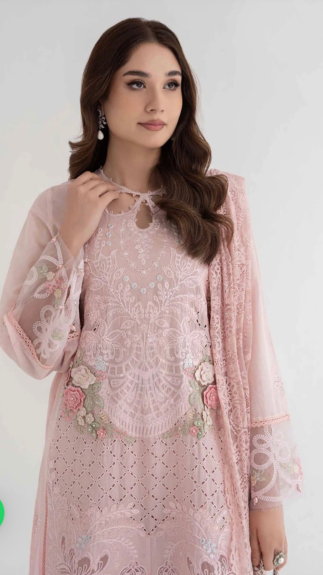 SIMRANS Maria b inspired tani 3 piece embroidered suit Peach