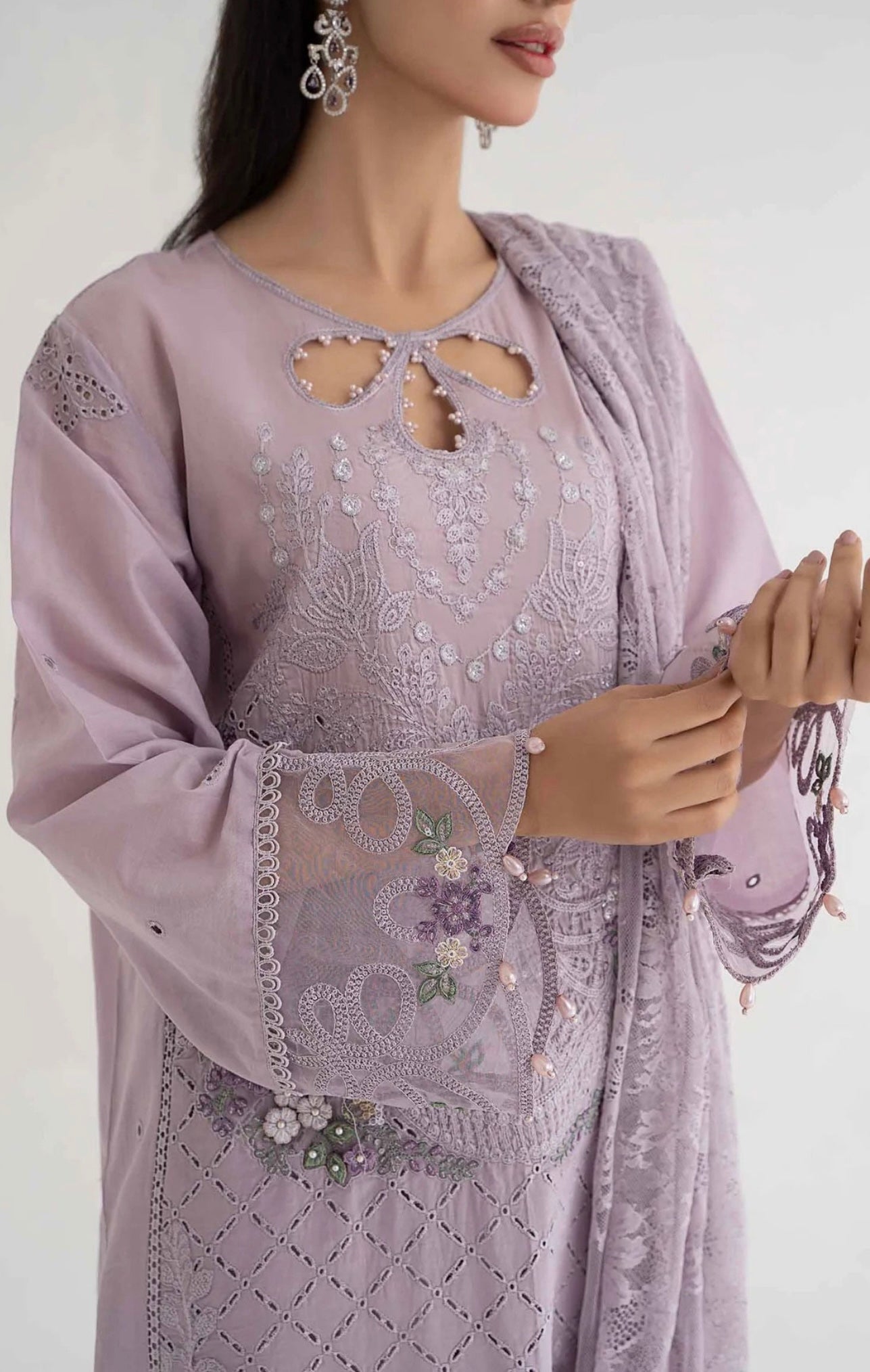 SIMRANS Maria b inspired tani 3 piece embroidered suit Lilac