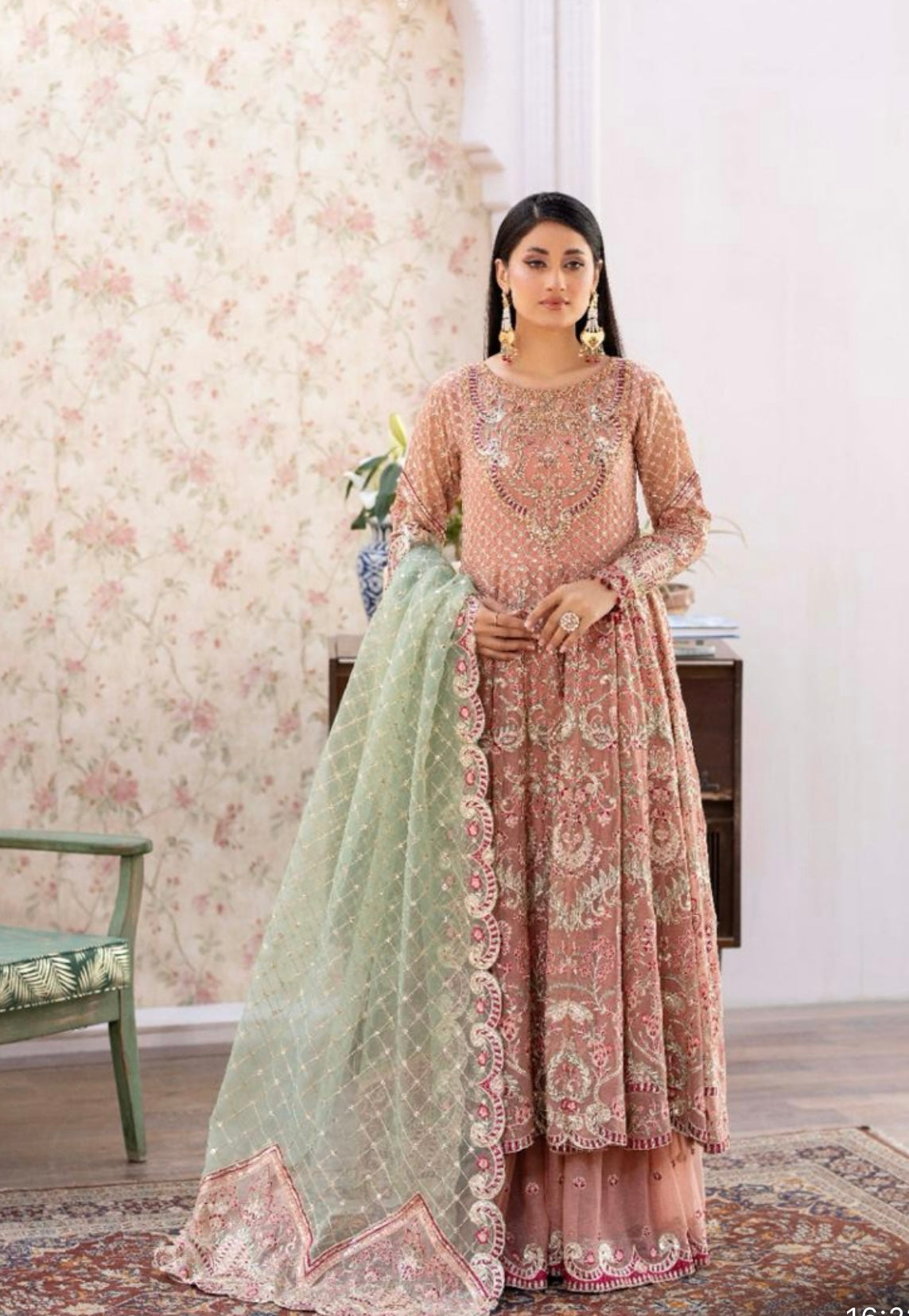 SIMRANS Shahjahan 3 piece embroidered chiffon long style dress -3529