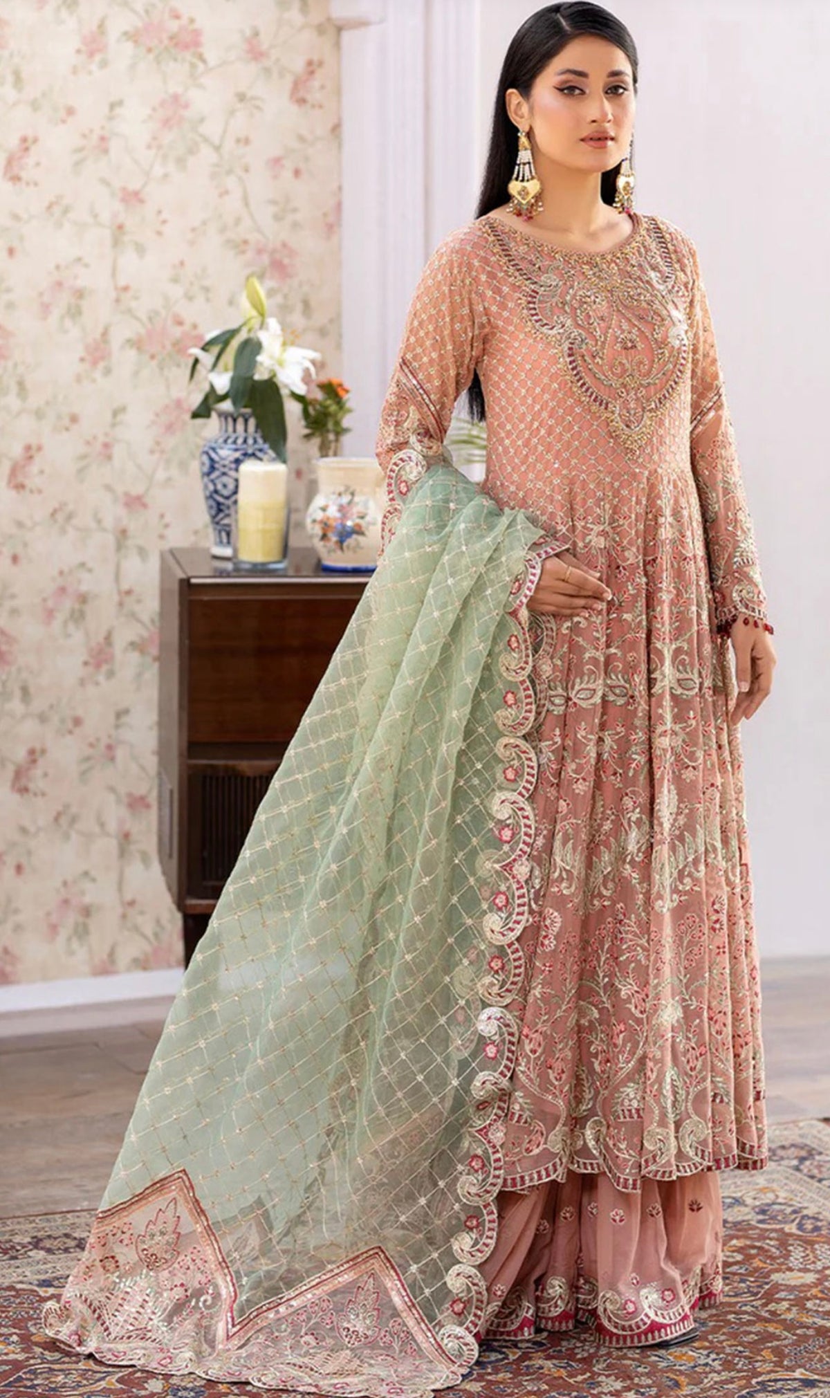 SIMRANS Shahjahan 3 piece embroidered chiffon long style dress -3529