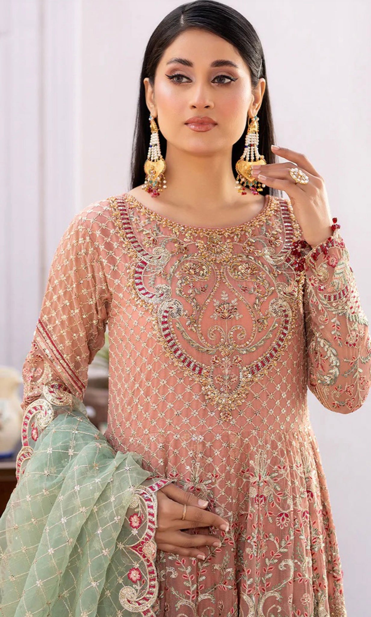 SIMRANS Shahjahan 3 piece embroidered chiffon long style dress -3529