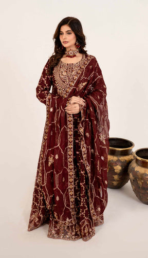 SIMRANS Shahjahan 3 piece embroidered chiffon long style dress -3528