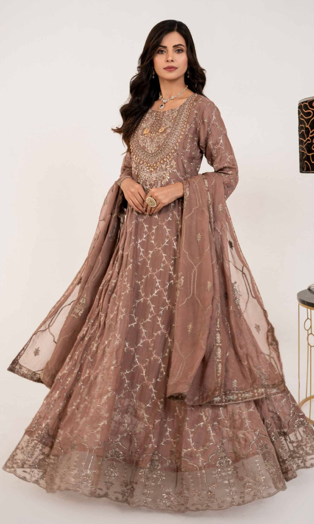 SIMRANS Shahjahan 3 piece embroidered chiffon long style dress -3525