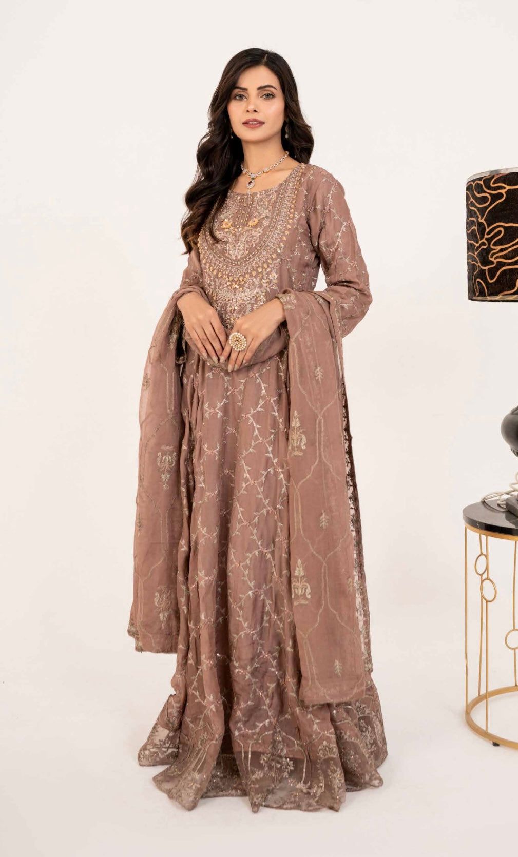 SIMRANS Shahjahan 3 piece embroidered chiffon long style dress -3525