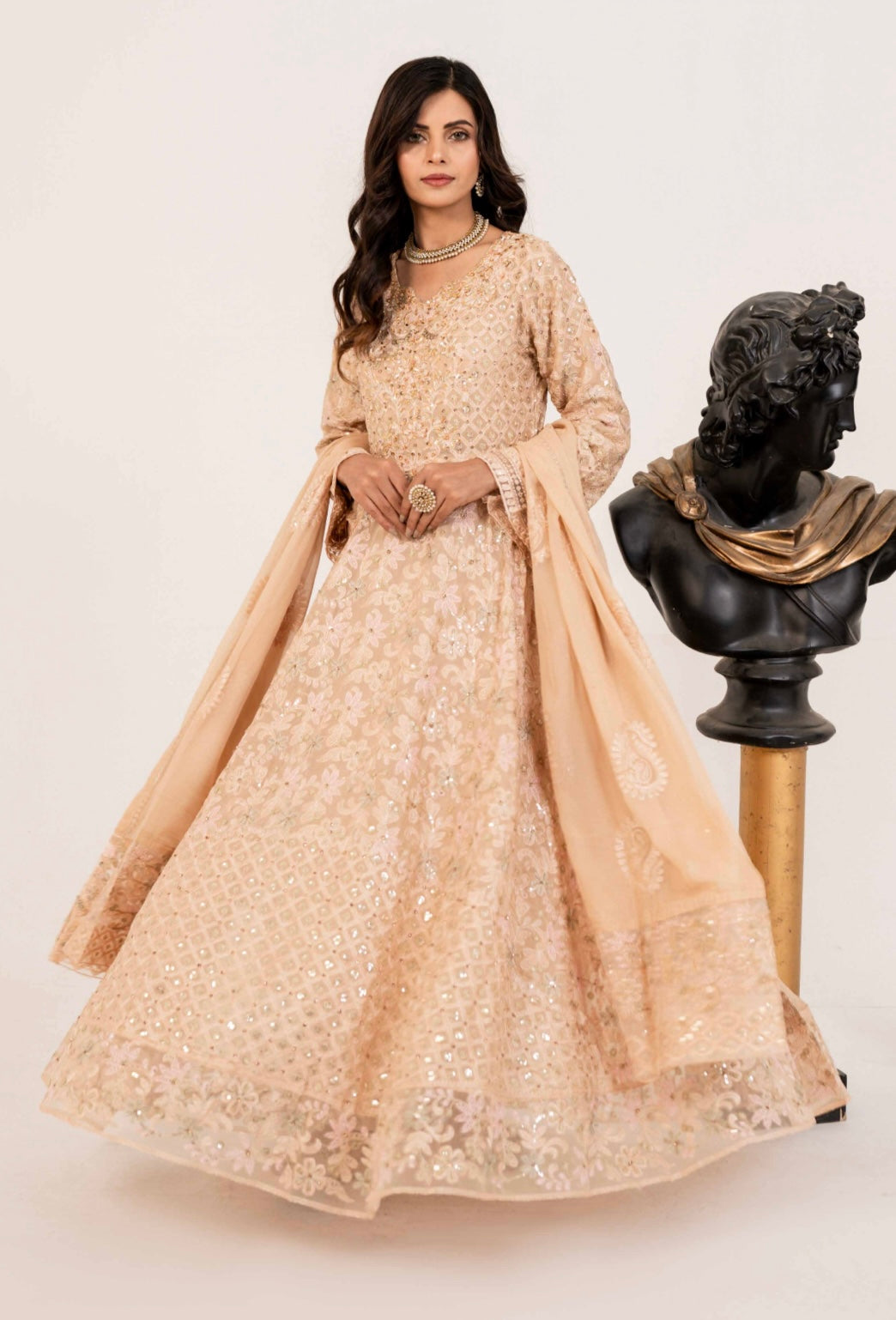 SIMRANS Shahjahan 3 piece embroidered chiffon long style dress -3524