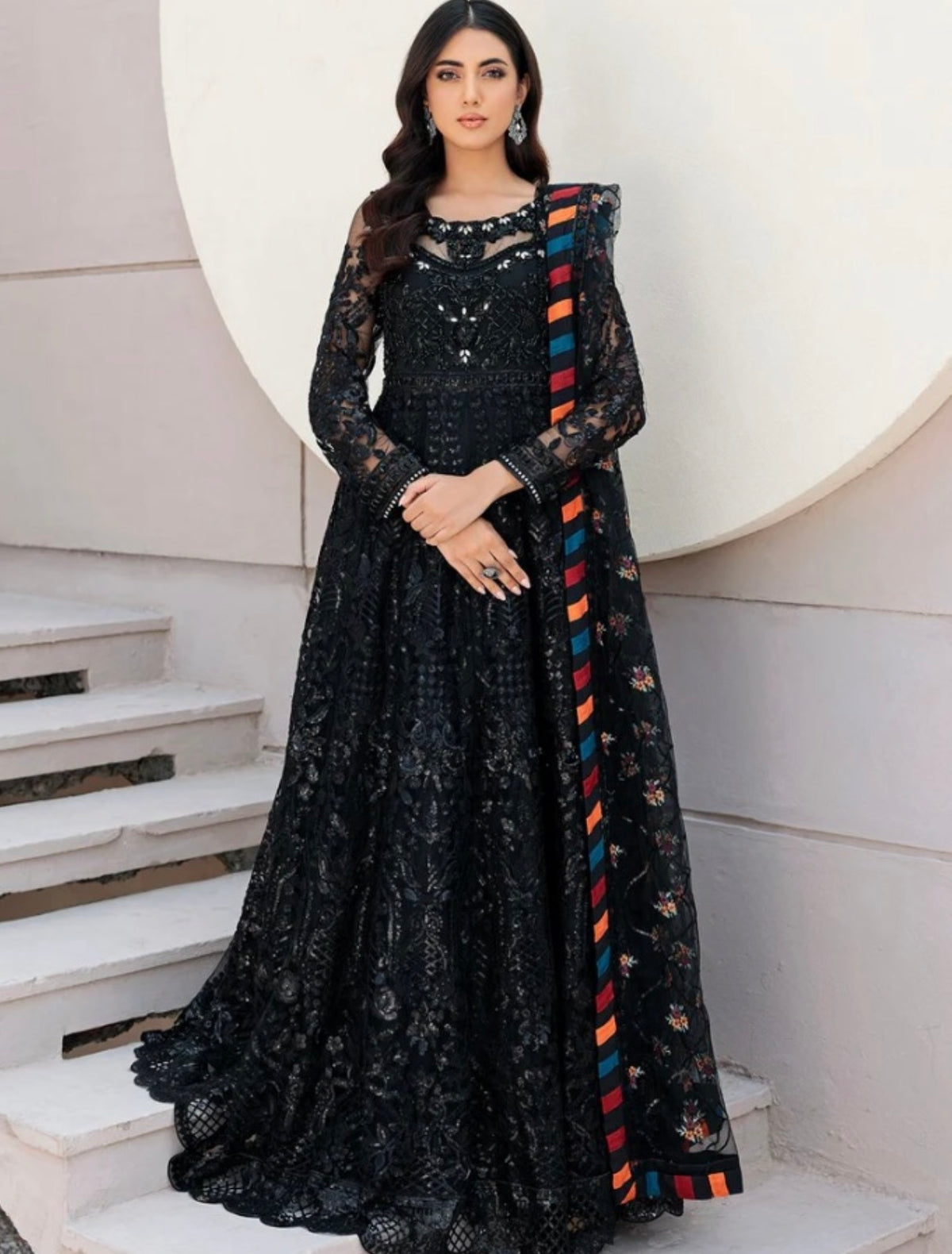 SIMRANS Shahjahan 3 piece embroidered chiffon long style dress -3523