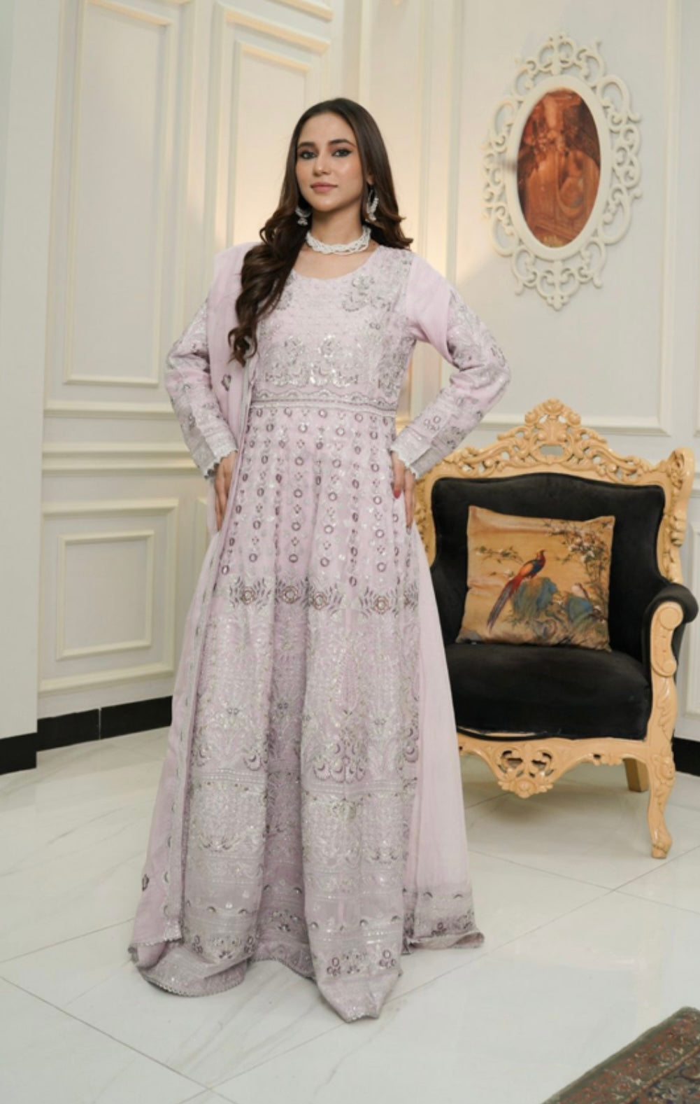 SIMRANS Shahjahan 3 piece embroidered chiffon long style dress -3521