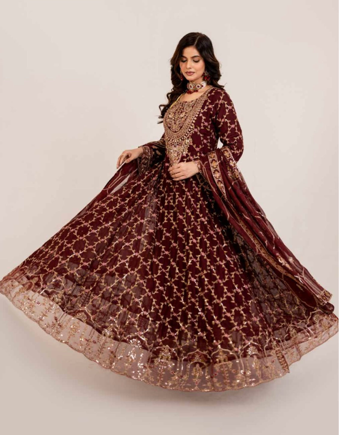 SIMRANS Shahjahan 3 piece embroidered chiffon long style dress -3528