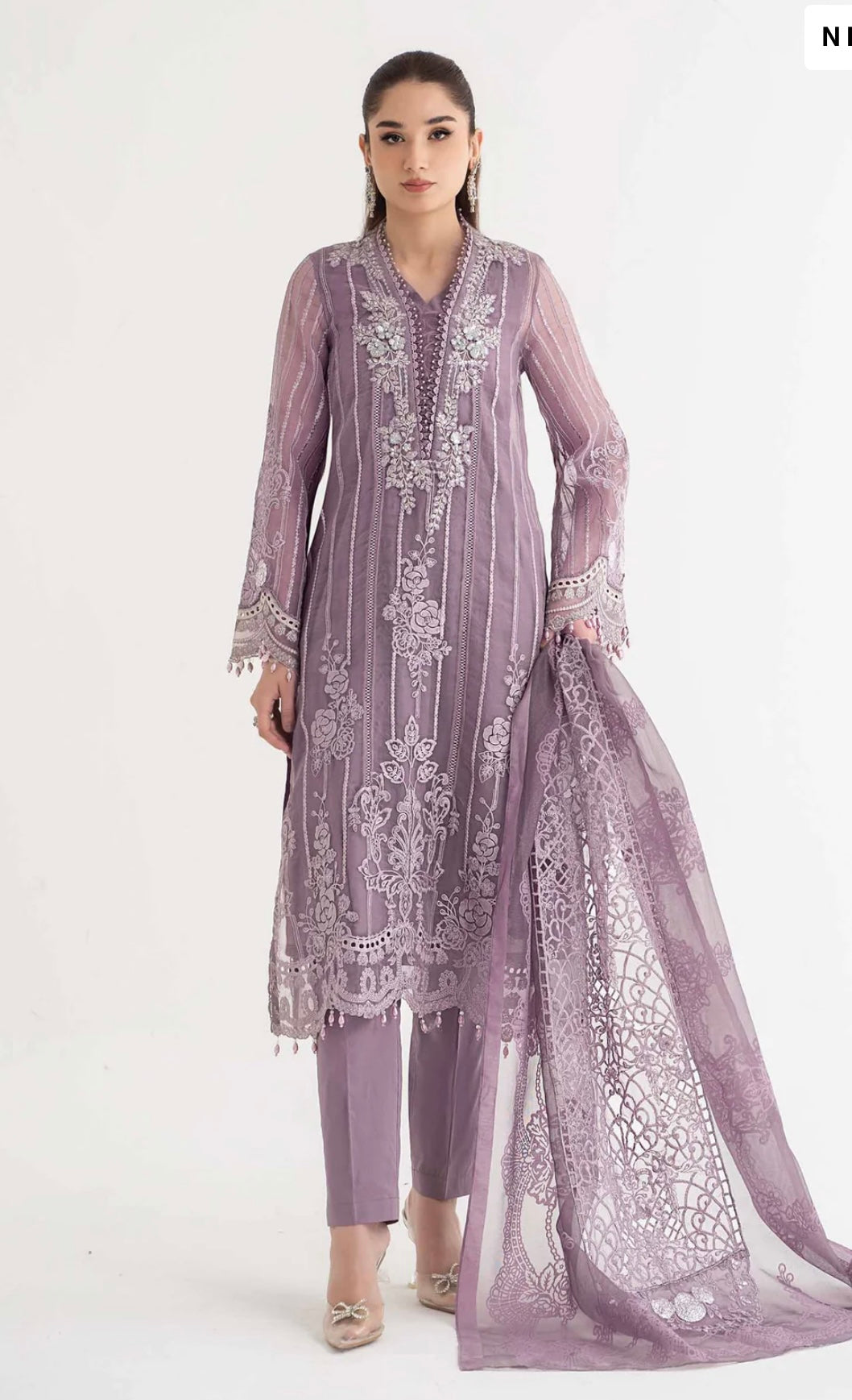 SIMRANS Maria b inspired dalhia 3 piece embroidered suit