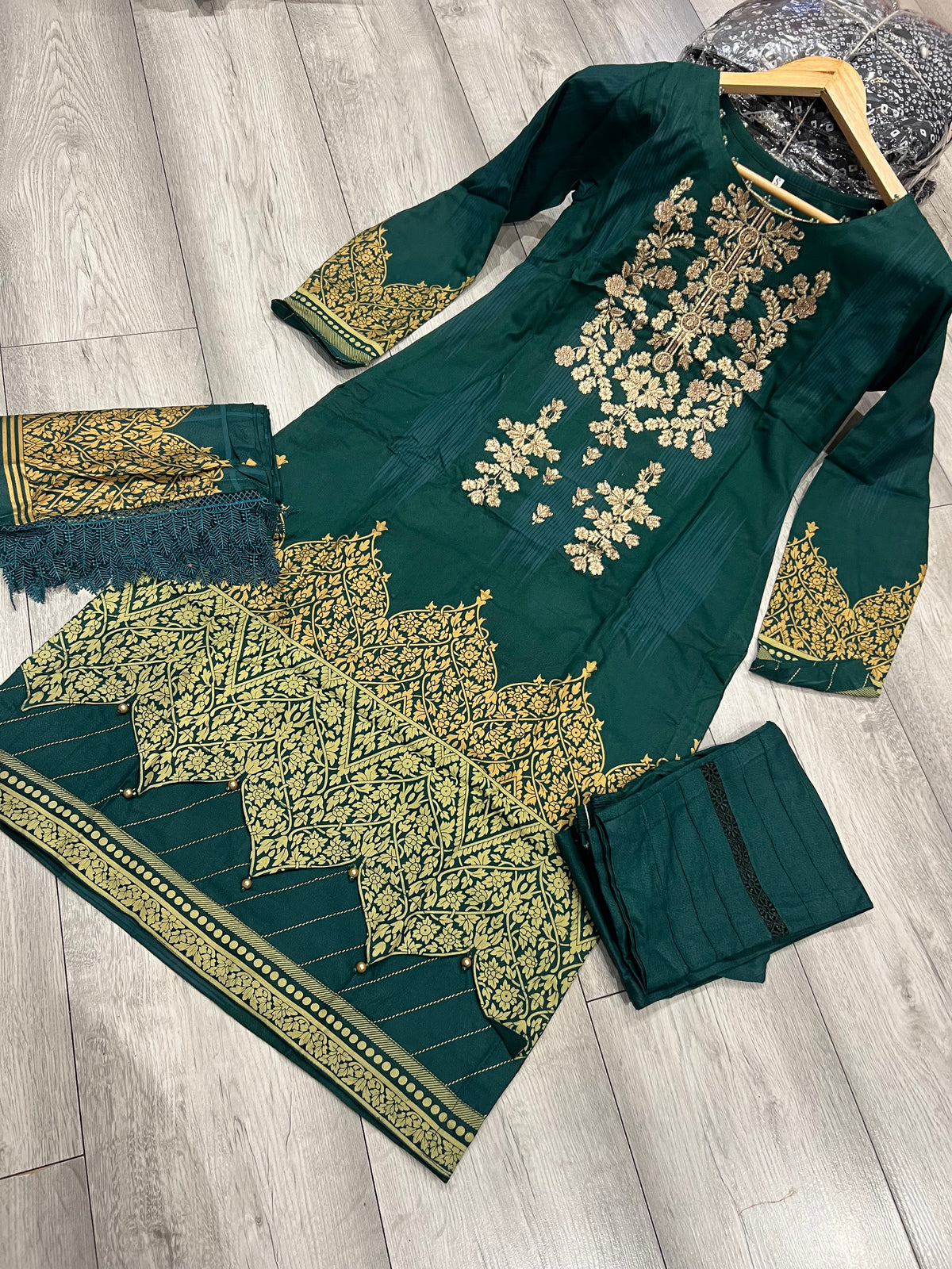 NISHAT EMBROIDERED 3PC DHANAK READYMADE | AYZEL134