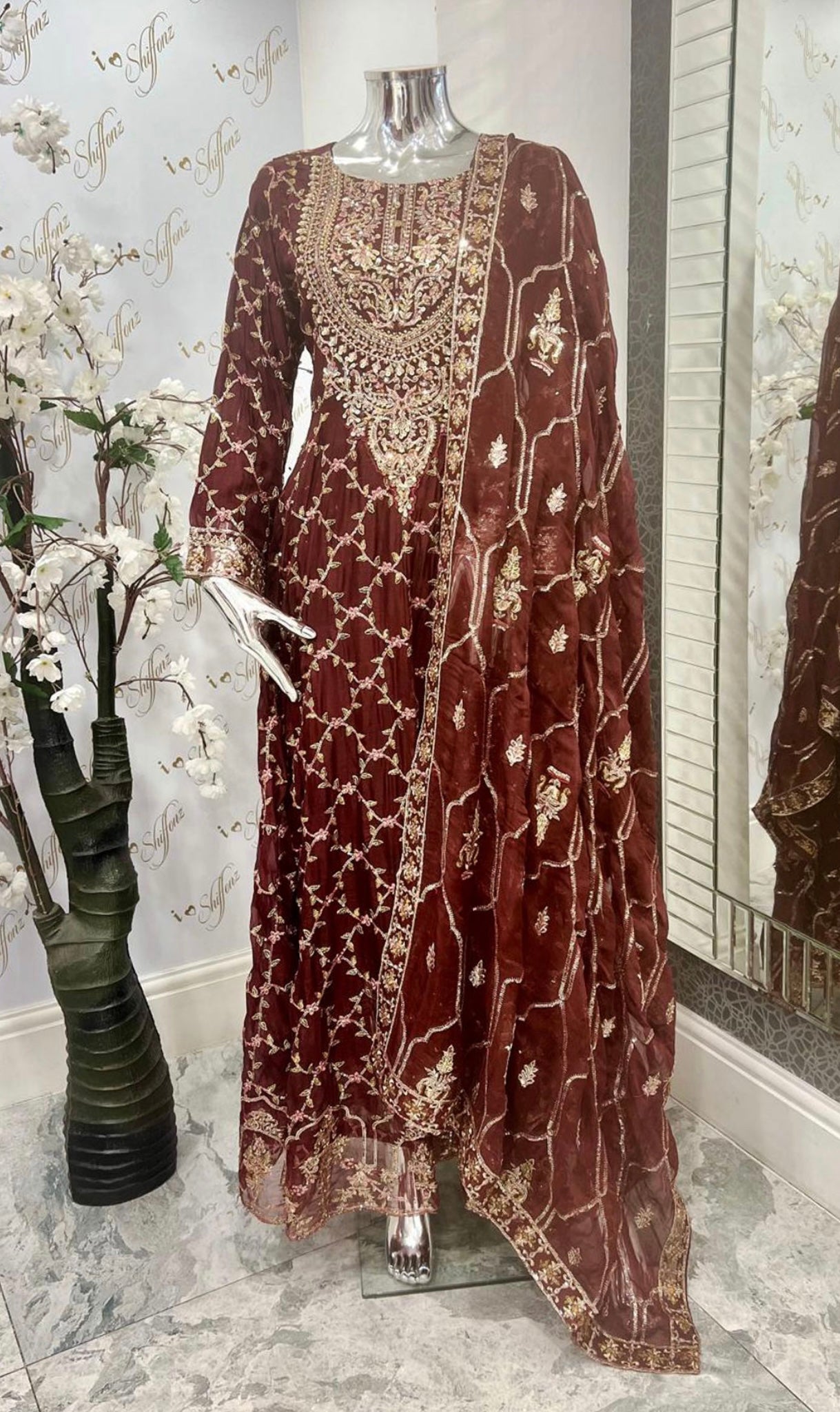 SIMRANS Shahjahan 3 piece embroidered chiffon long style dress -3528