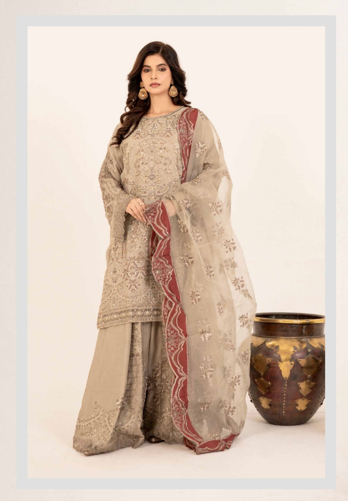 SIMRANS Shahjahan 3 piece embroidered chiffon sharara dress -3530