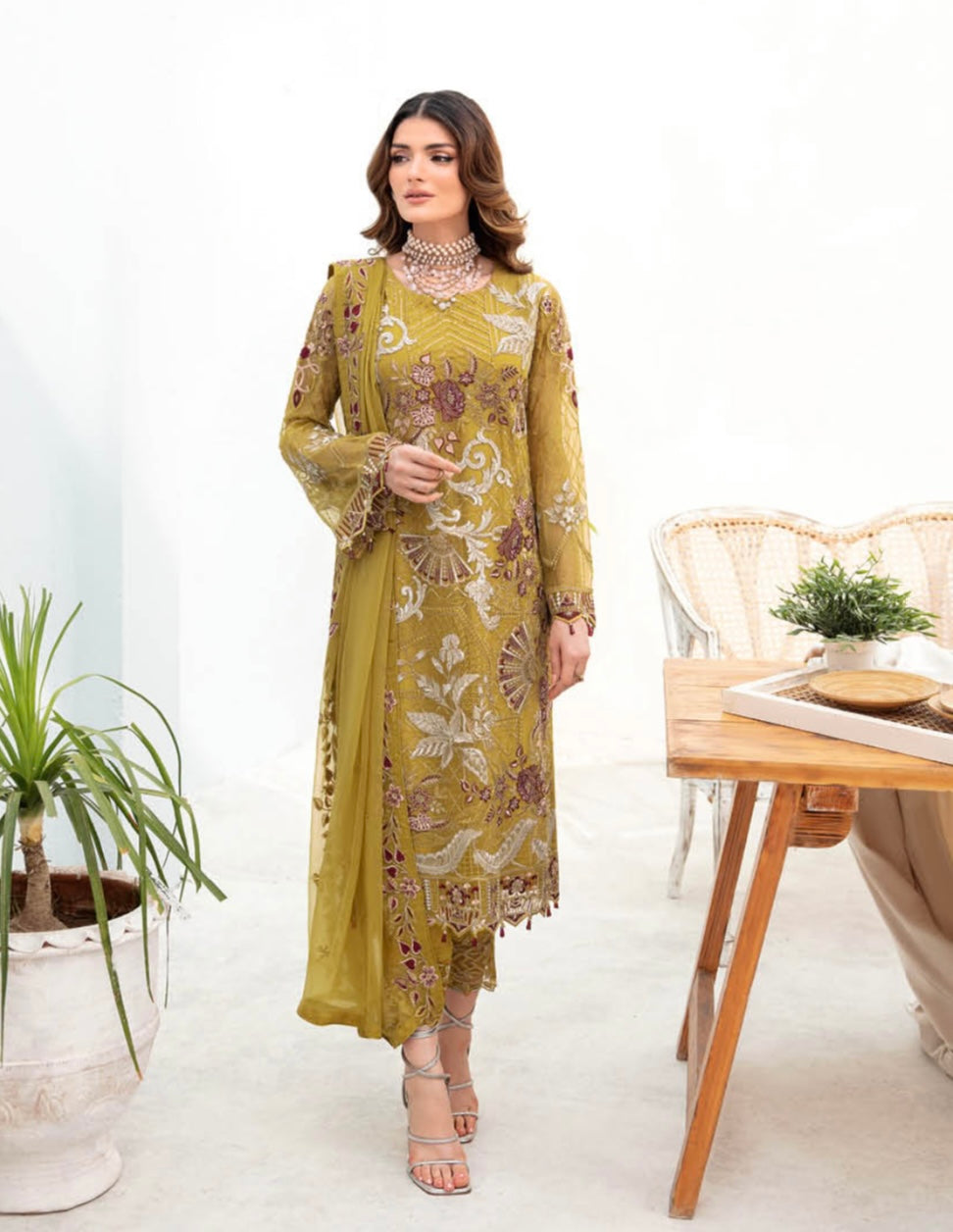 RAMSHA | CHERVON EMBROIDERED CHIFFON READYMADE | A-707