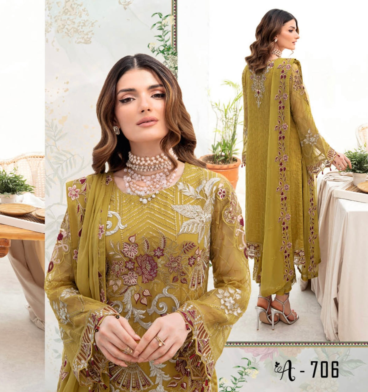 RAMSHA | CHERVON EMBROIDERED CHIFFON READYMADE | A-707